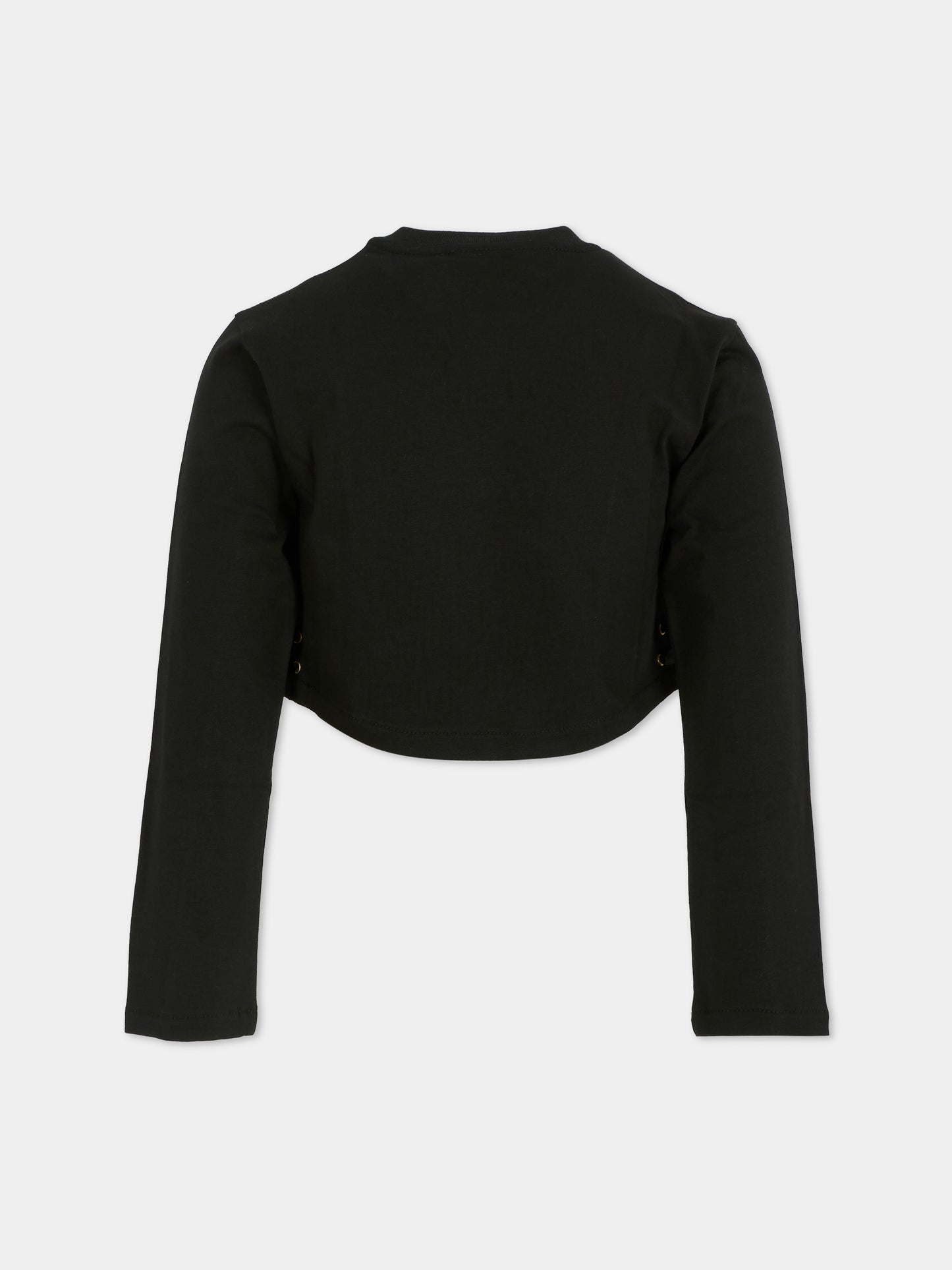 T-shirt crop nera per bambina con logo