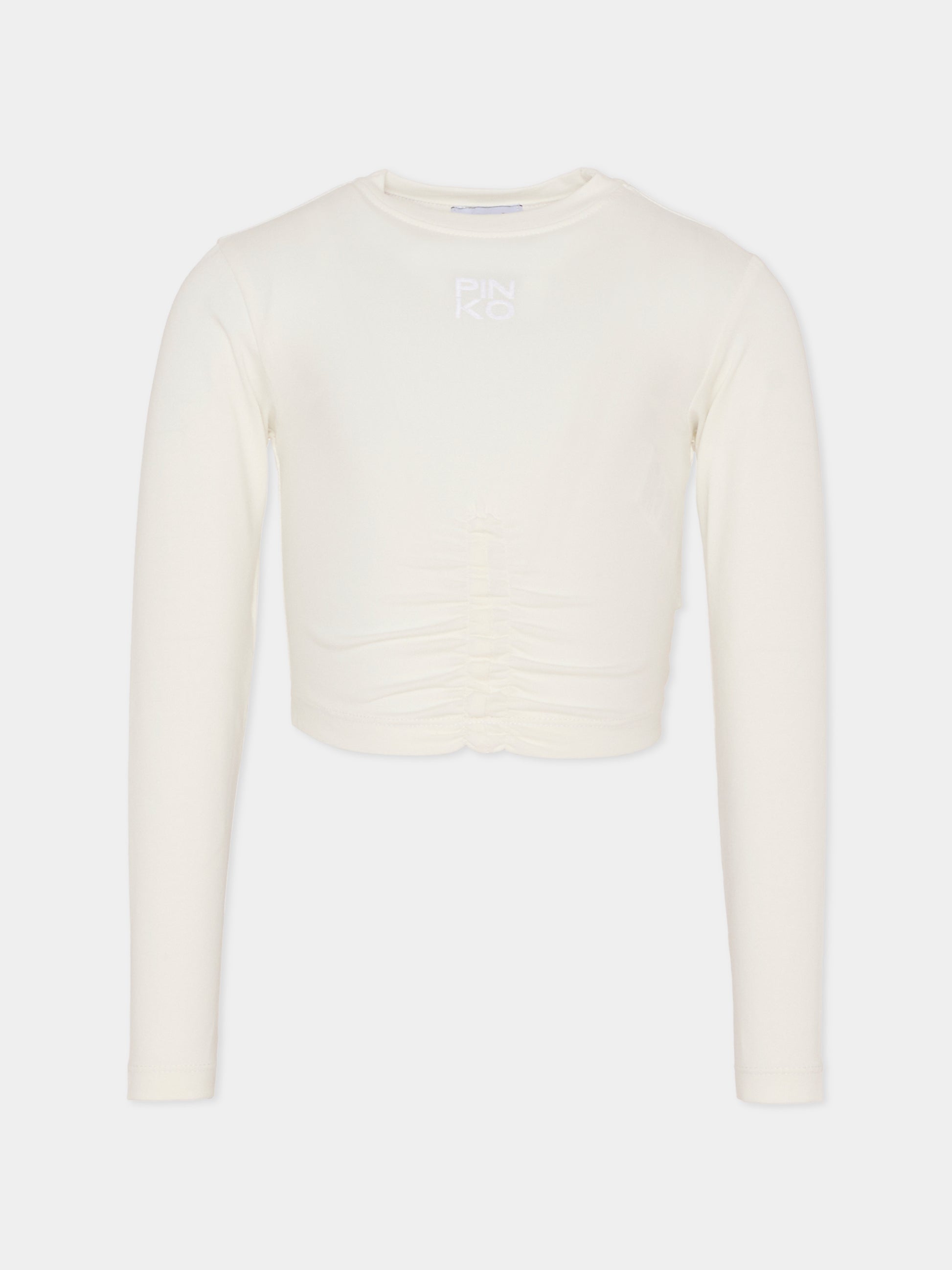 T-shirt crop bianca per bambina con logo,Pinko,KFTS023.C.JE013.0065