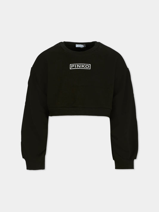 Felpa crop nera per bambina con logo,Pinko,KFFE012.C.FF013.D852