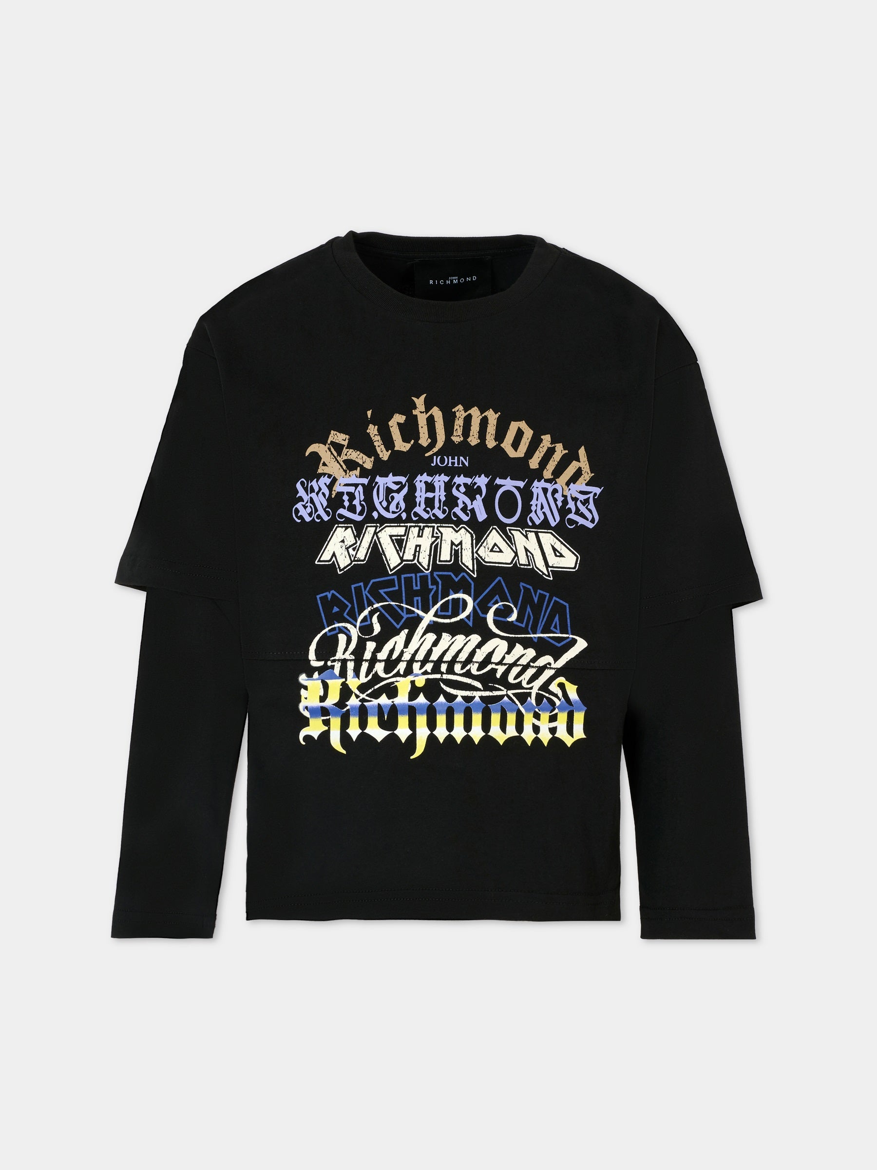 T-shirt nera per bambino con logo,Richmond,RBA25200TS BLACK