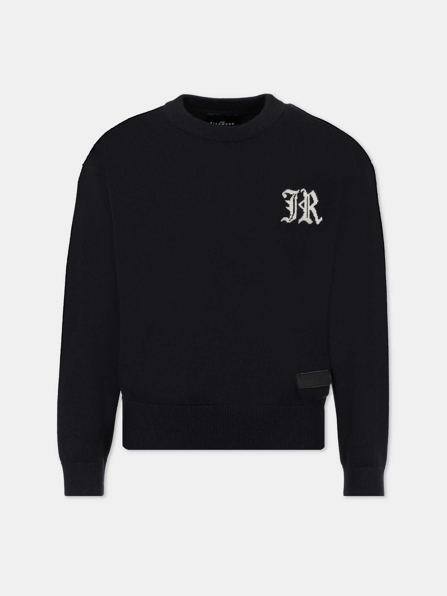 Maglione nero per bambino con logo avorio,Richmond,RBA25011MA BLACK