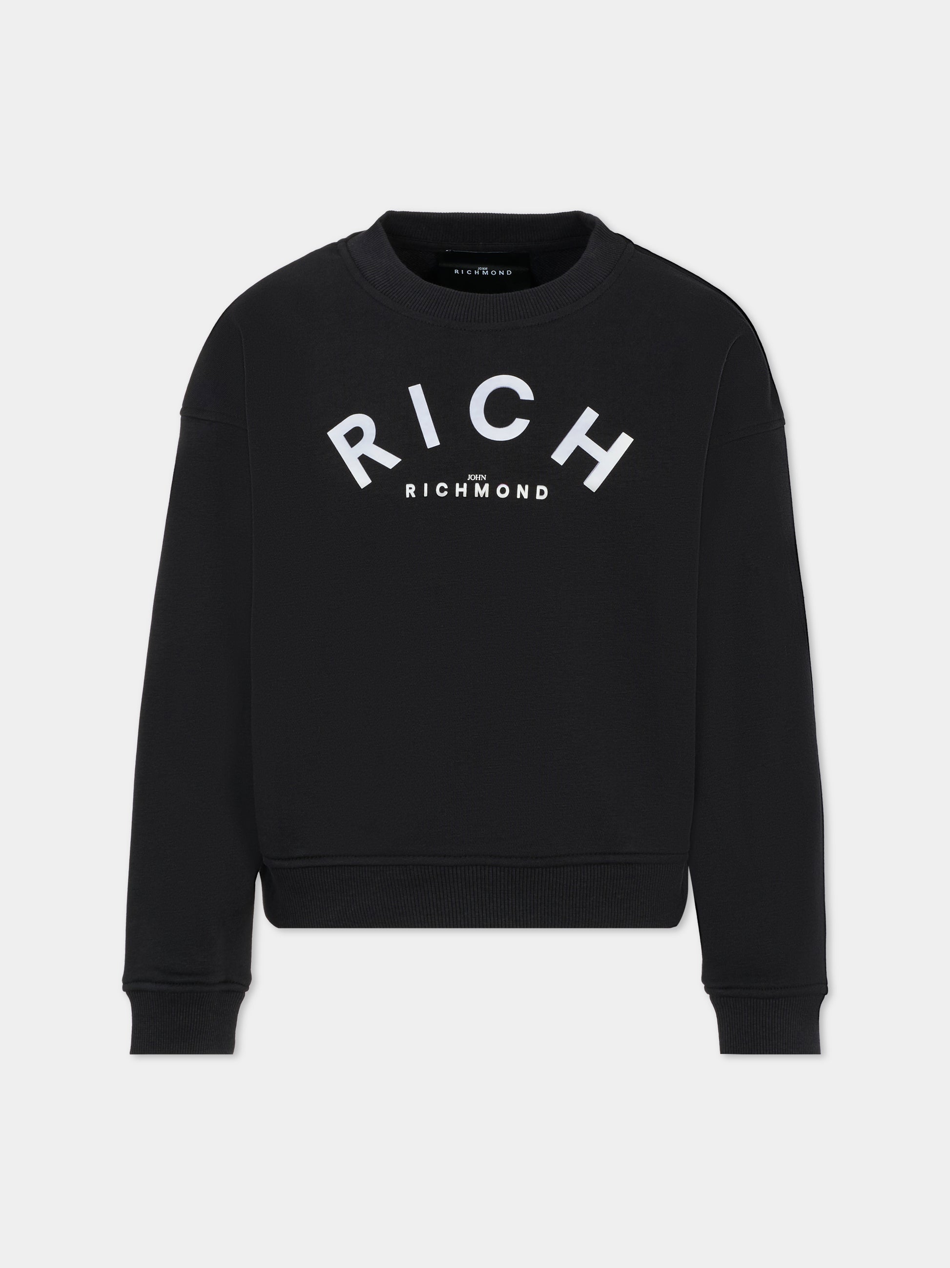 Felpa nera per bambini con logo bianco,Richmond,RBA25237FE BLACK