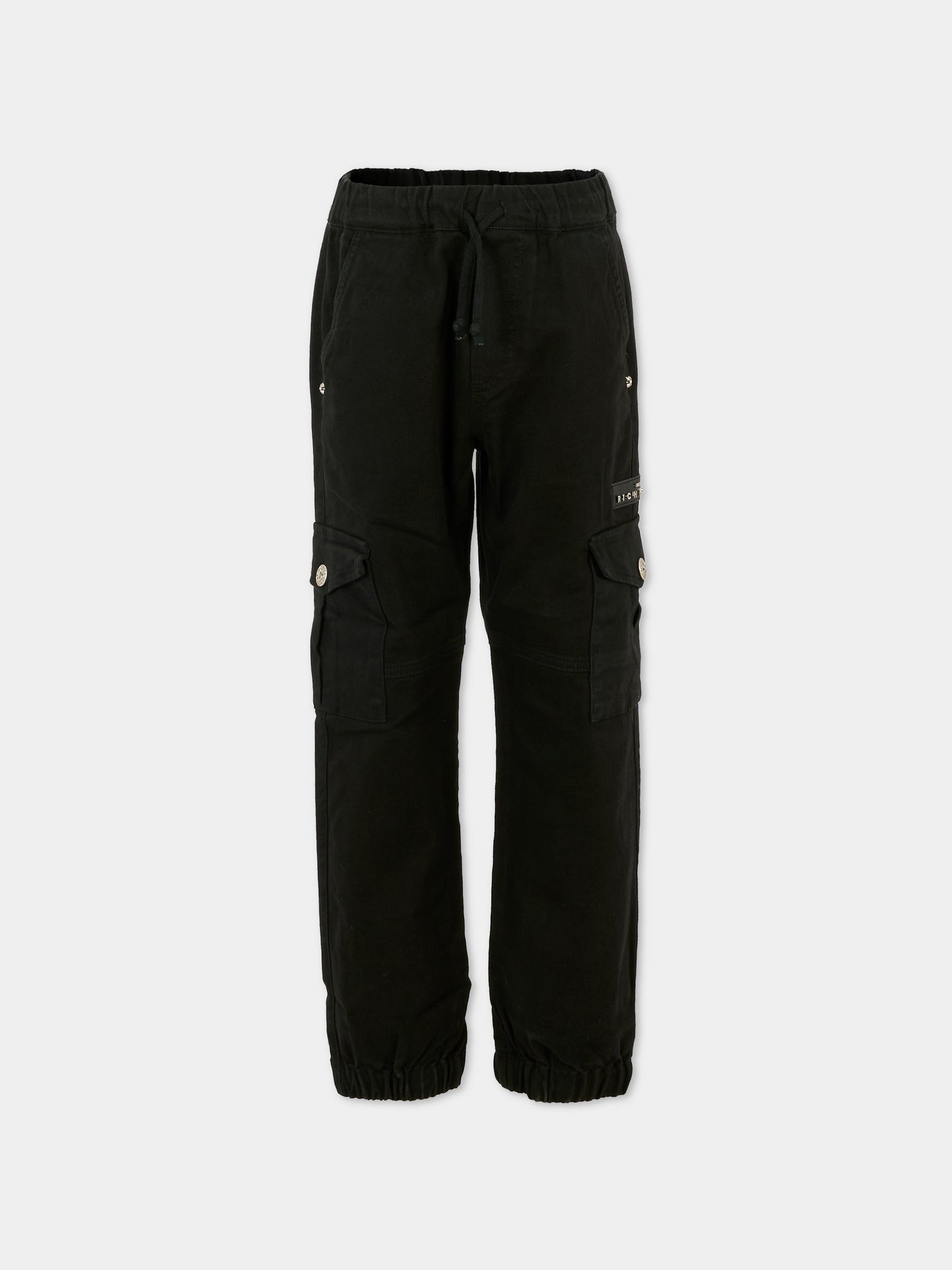 Pantaloni neri per bambino con patch,Richmond,RBA25090PA BLACK