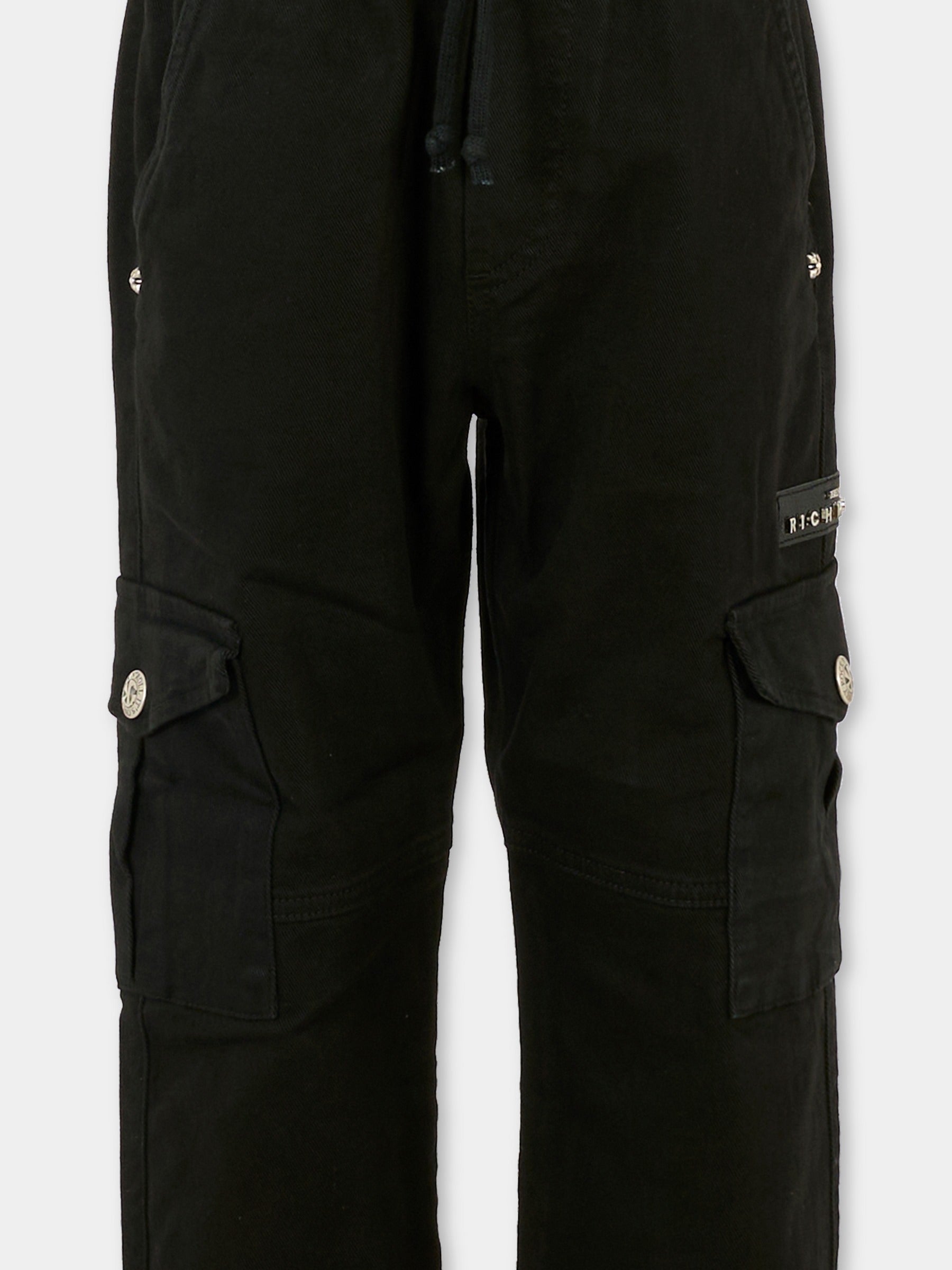 Pantaloni neri per bambino con patch,Richmond,RBA25090PA BLACK