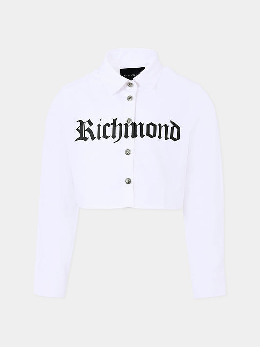 Camicia crop bianca per bambina con logo,Richmond,RGA25116CA WHITE