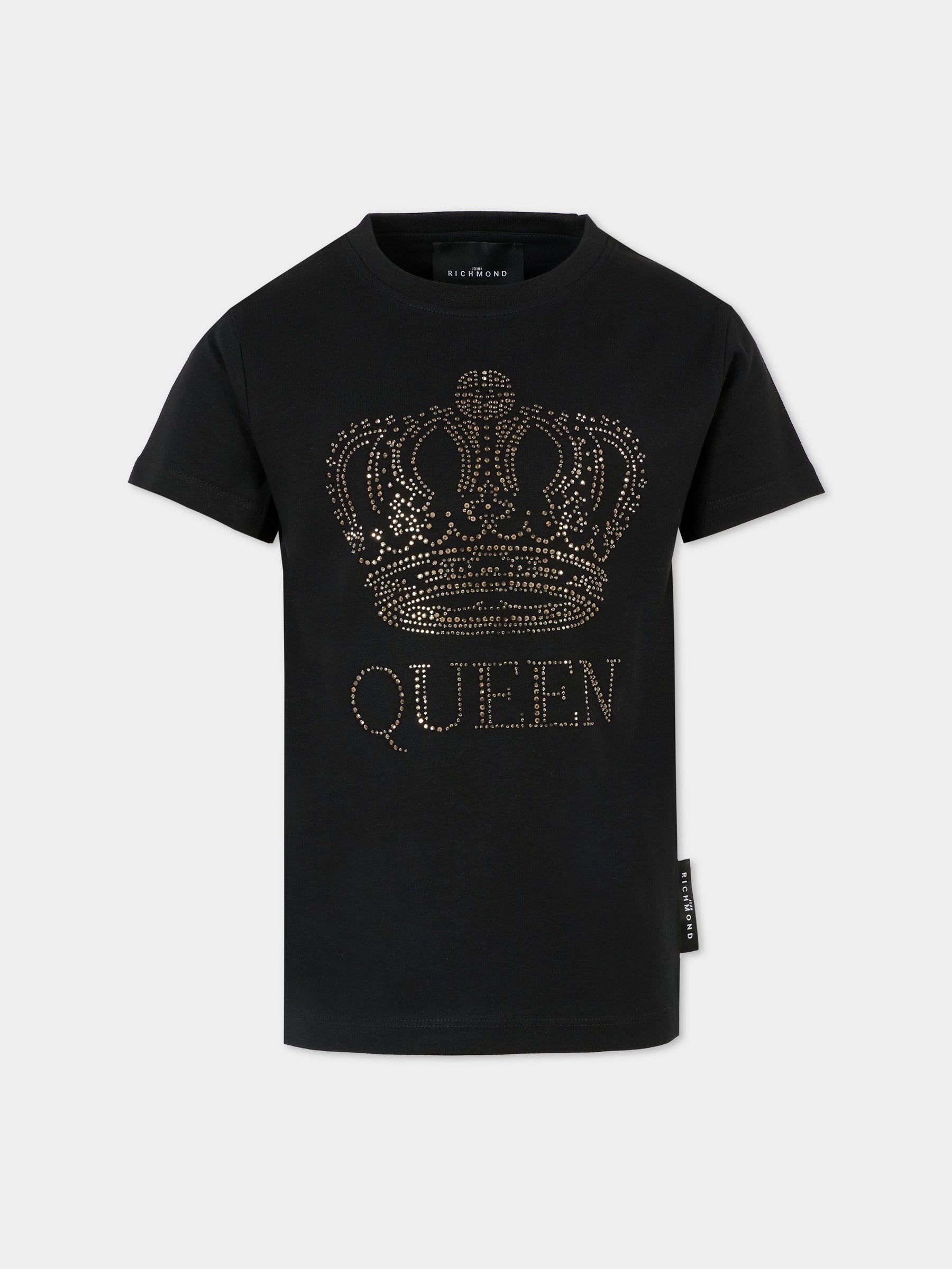 T-shirt nera per bambina con corona,Richmond,RGA25051TS BLACK