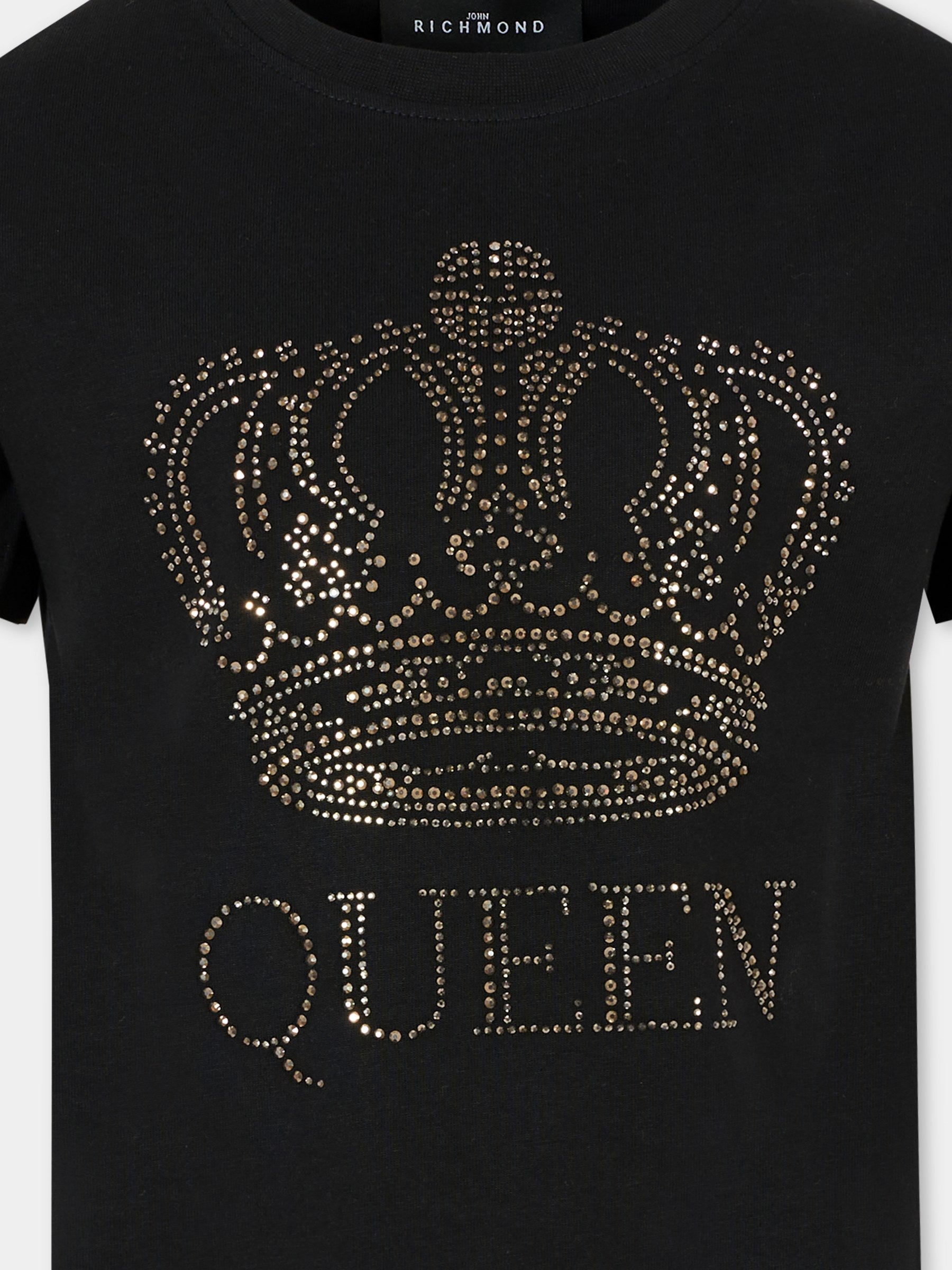 T-shirt nera per bambina con corona,Richmond,RGA25051TS BLACK