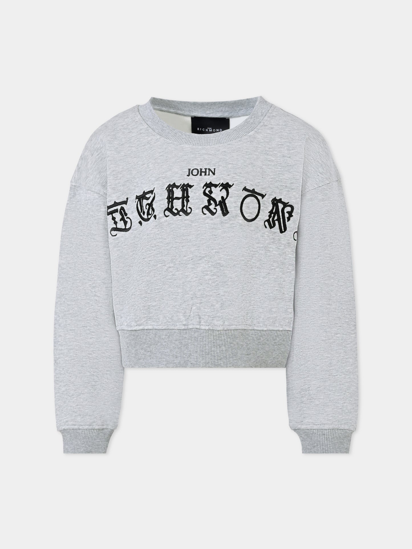Felpa crop grigia per bambina con logo ricamato,Richmond,RGA25034FE GREY MELANGE