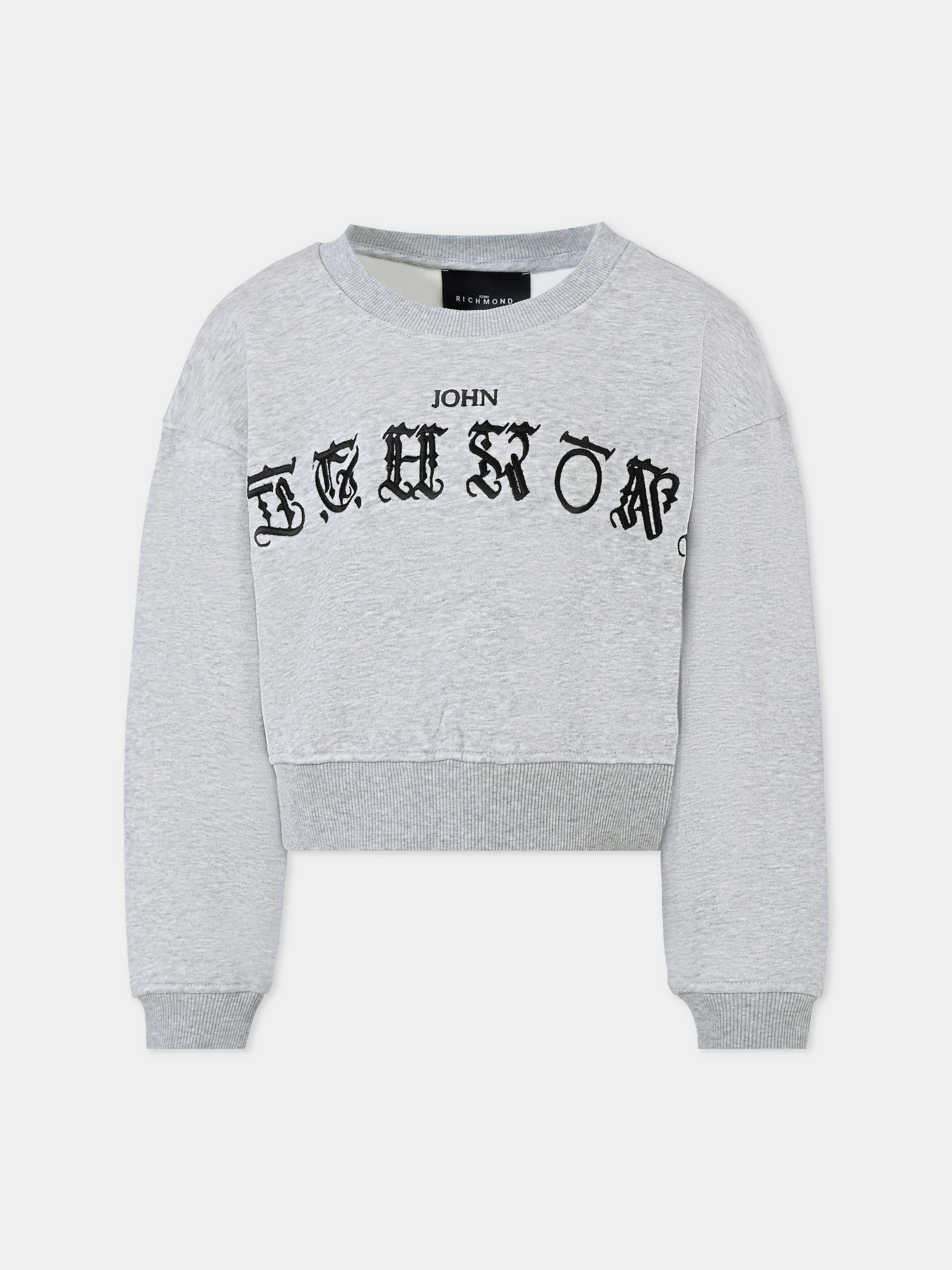 Felpa crop grigia per bambina con logo ricamato,Richmond,RGA25034FE GREY MELANGE