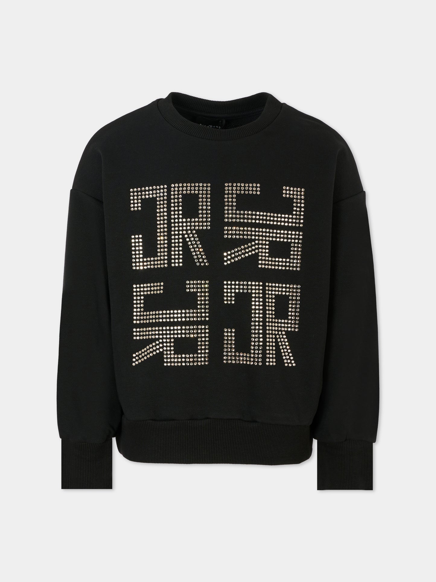 Felpa nera per bambina con logo di strass,Richmond,RGA25179FE BLACK