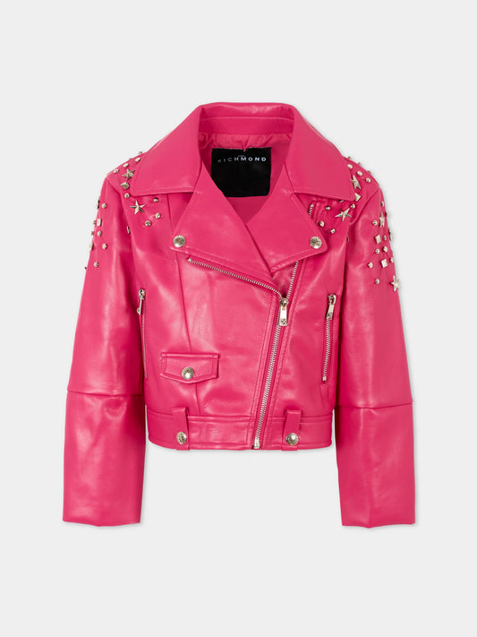 Giubbotto in ecopelle fuchsia per bambina con borchie,Richmond,RGA25202GB VIVACIOUS