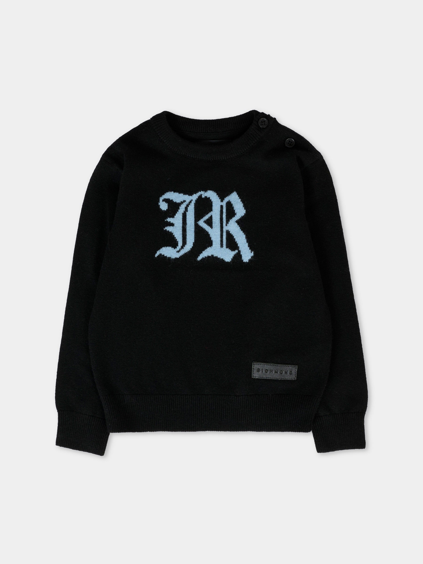 Maglione nero per neonato con logo celeste,Richmond,RIA25009MA BLACK