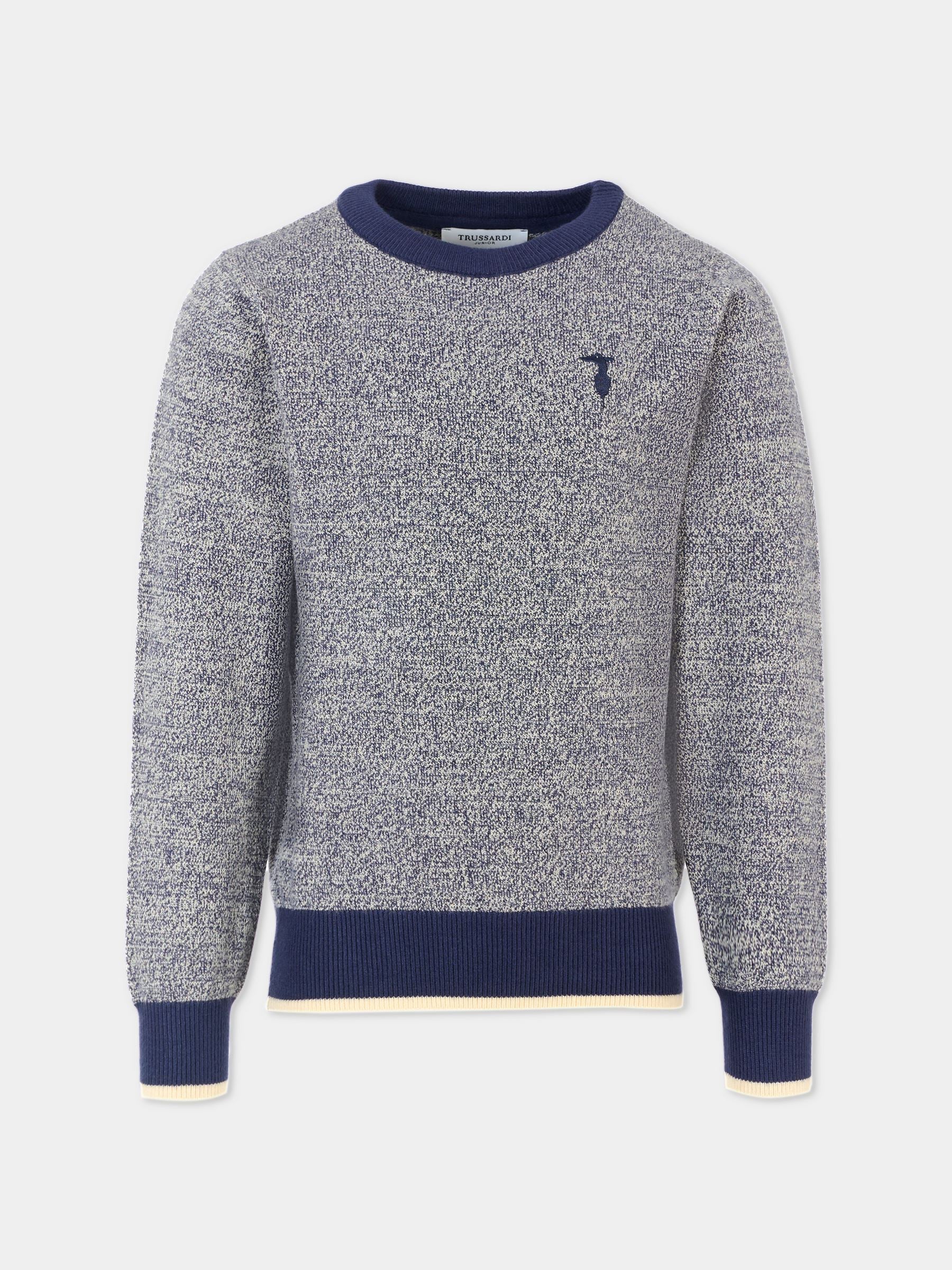 Maglione blu per bambino con logo ricamato,Trussardi Junior,TBA25049MA PEACOAT