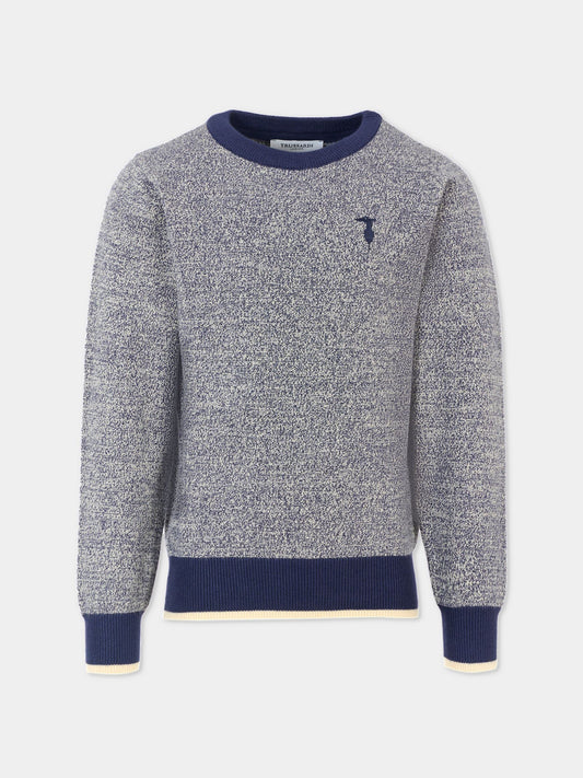 Maglione blu per bambino con logo ricamato,Trussardi Junior,TBA25049MA PEACOAT