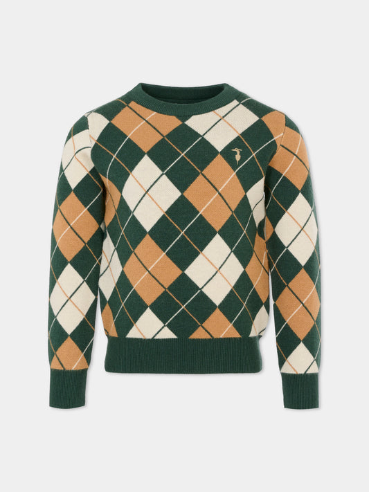 Maglione verde per bambino con ricamato,Trussardi Junior,TBA25068MA PINENEEDLE