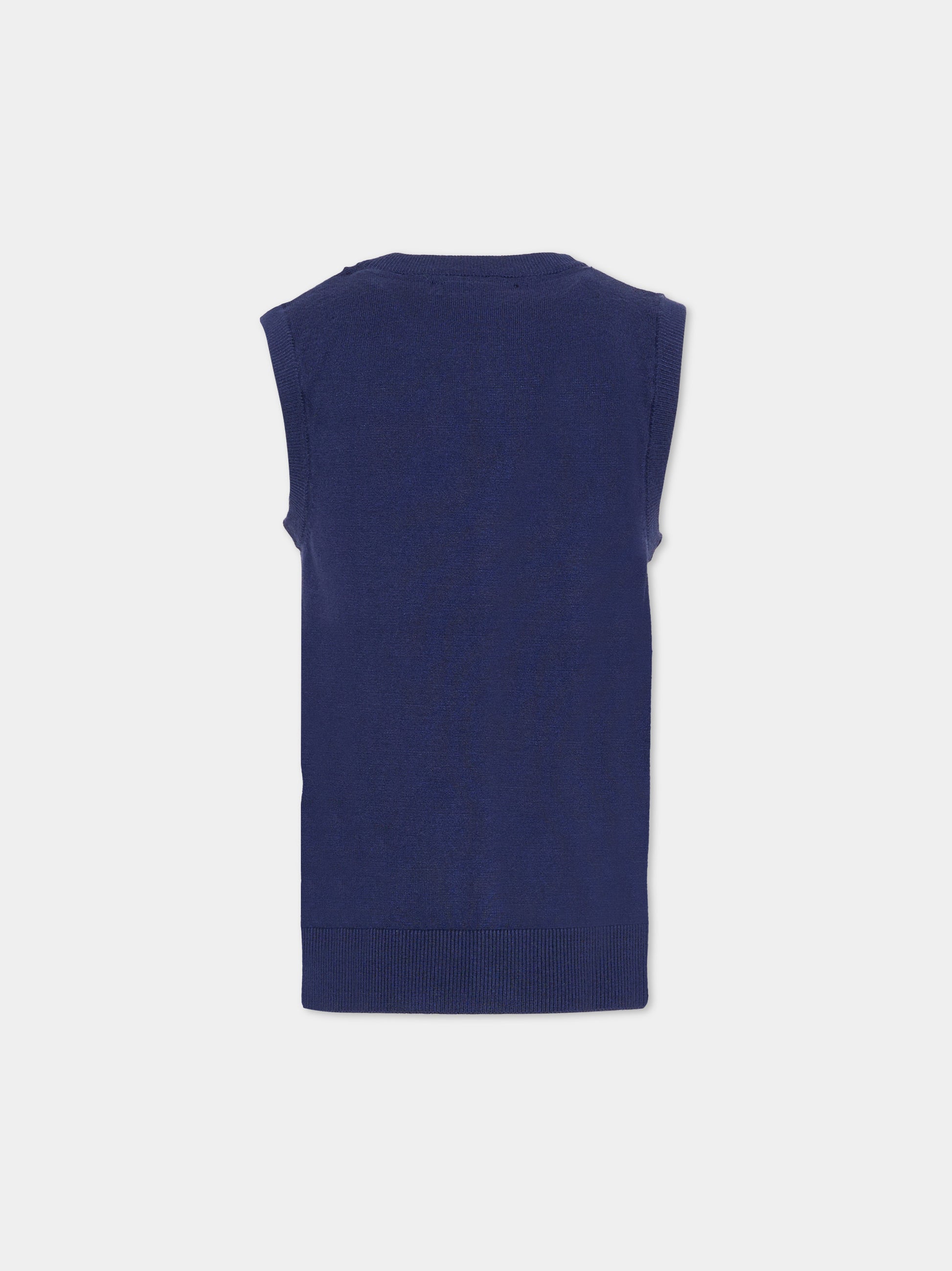 Maglia gilet blu per bambino con logo,Trussardi Junior,TBA25012GL PEACOAT