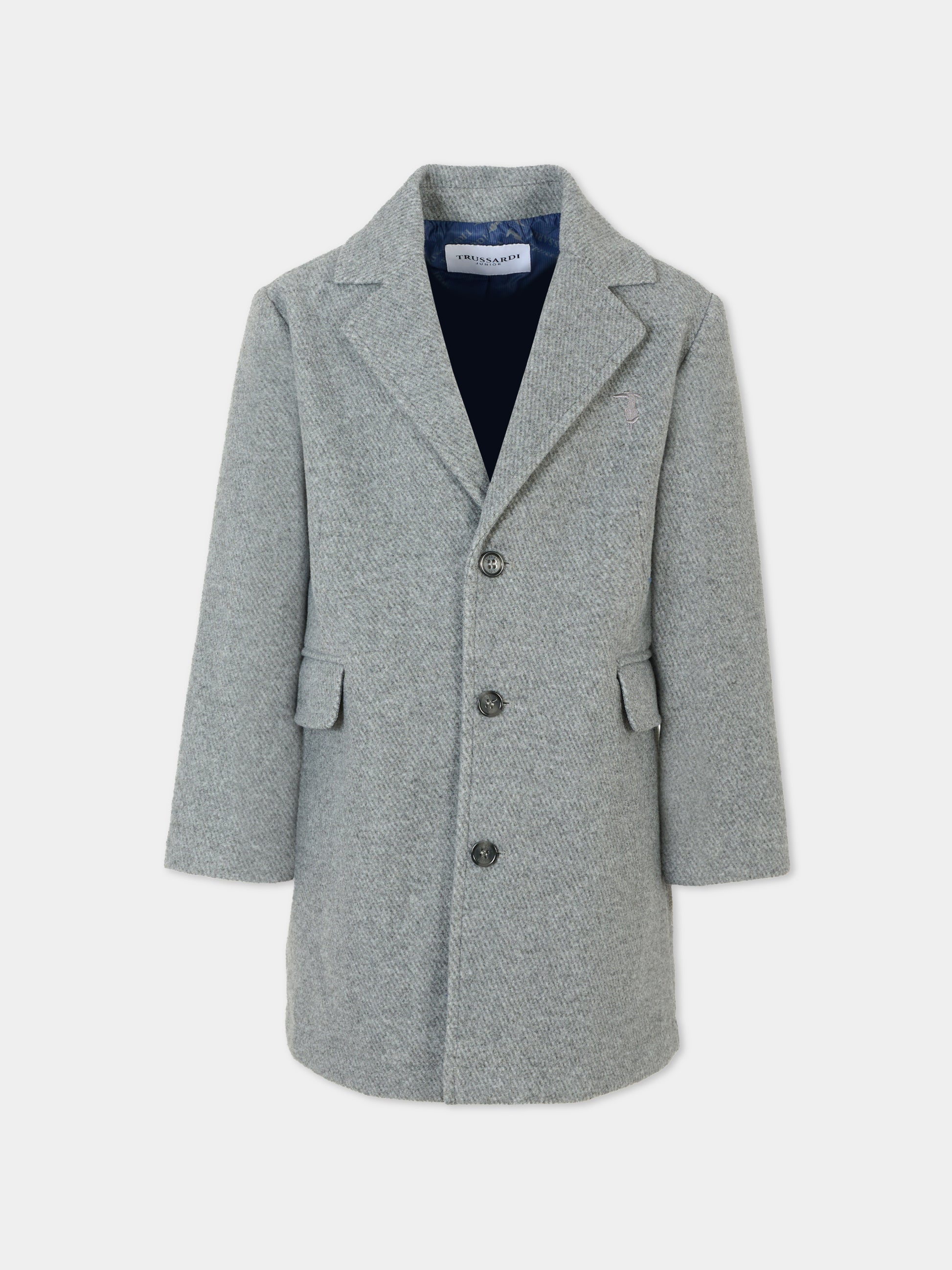 Cappotto grigio per bambino con logo ricamato,Trussardi Junior,TBA25123CP GUNMETAL
