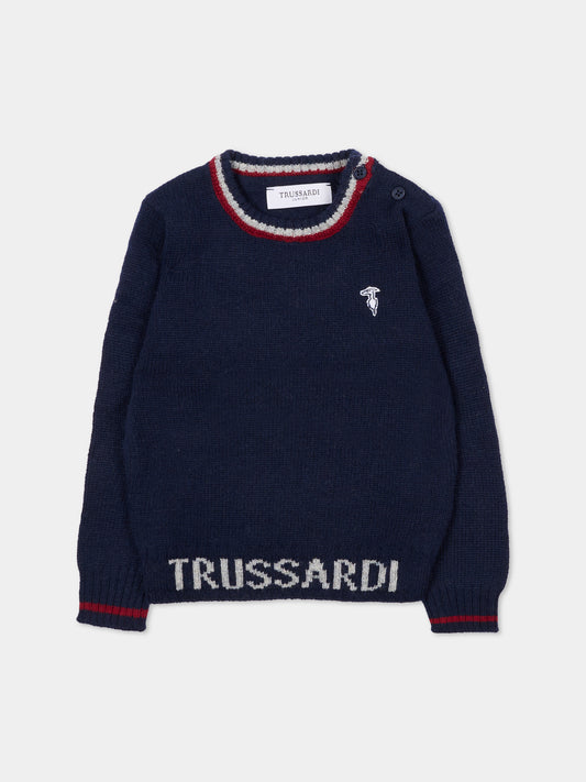Maglione blu per neonato con logo,Trussardi Junior,TIA25051MA PEACOAT