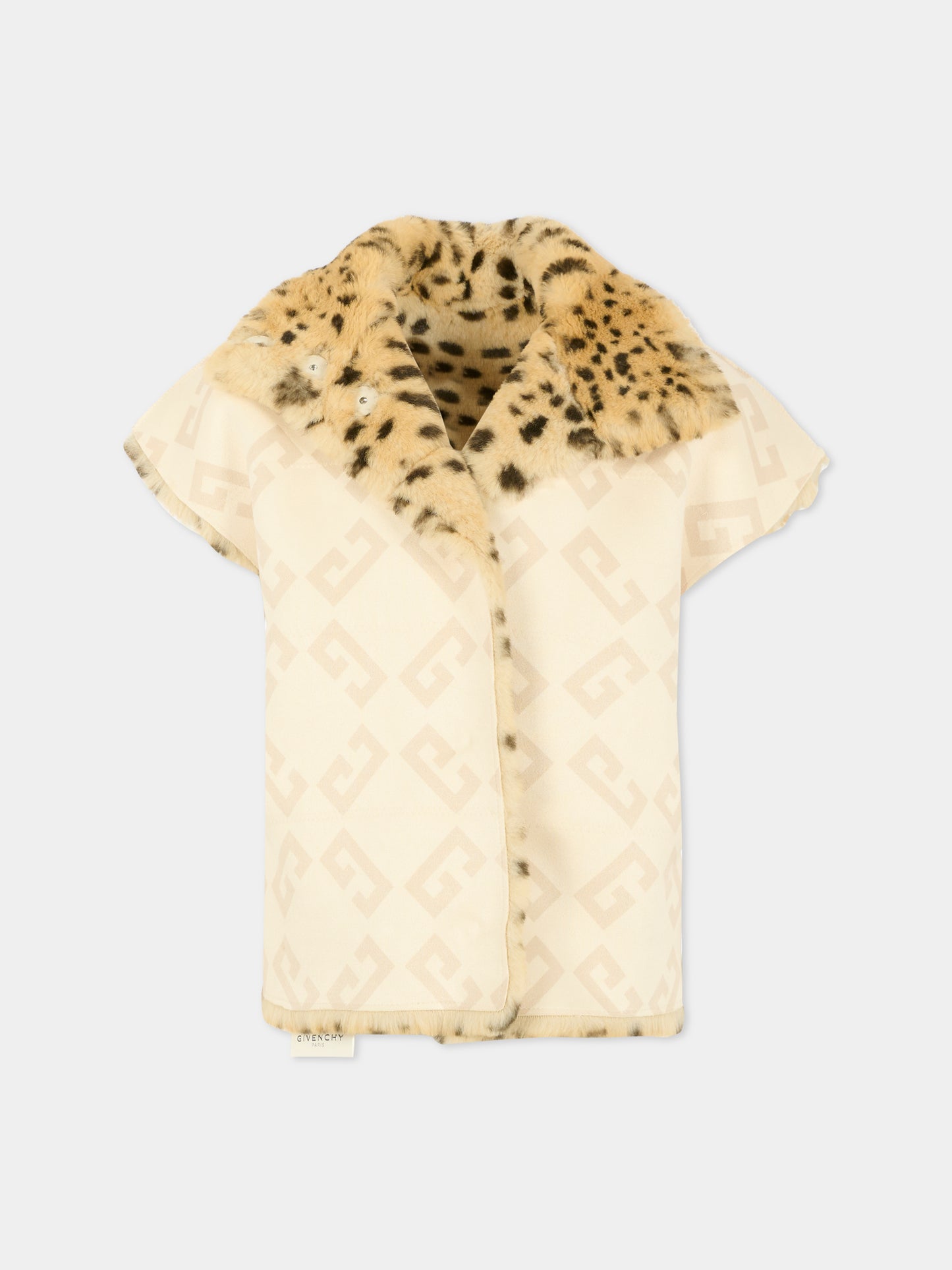 Gilet beige reversibile per bambina con logo e stampa maculata,Givenchy Kids,H30984 117
