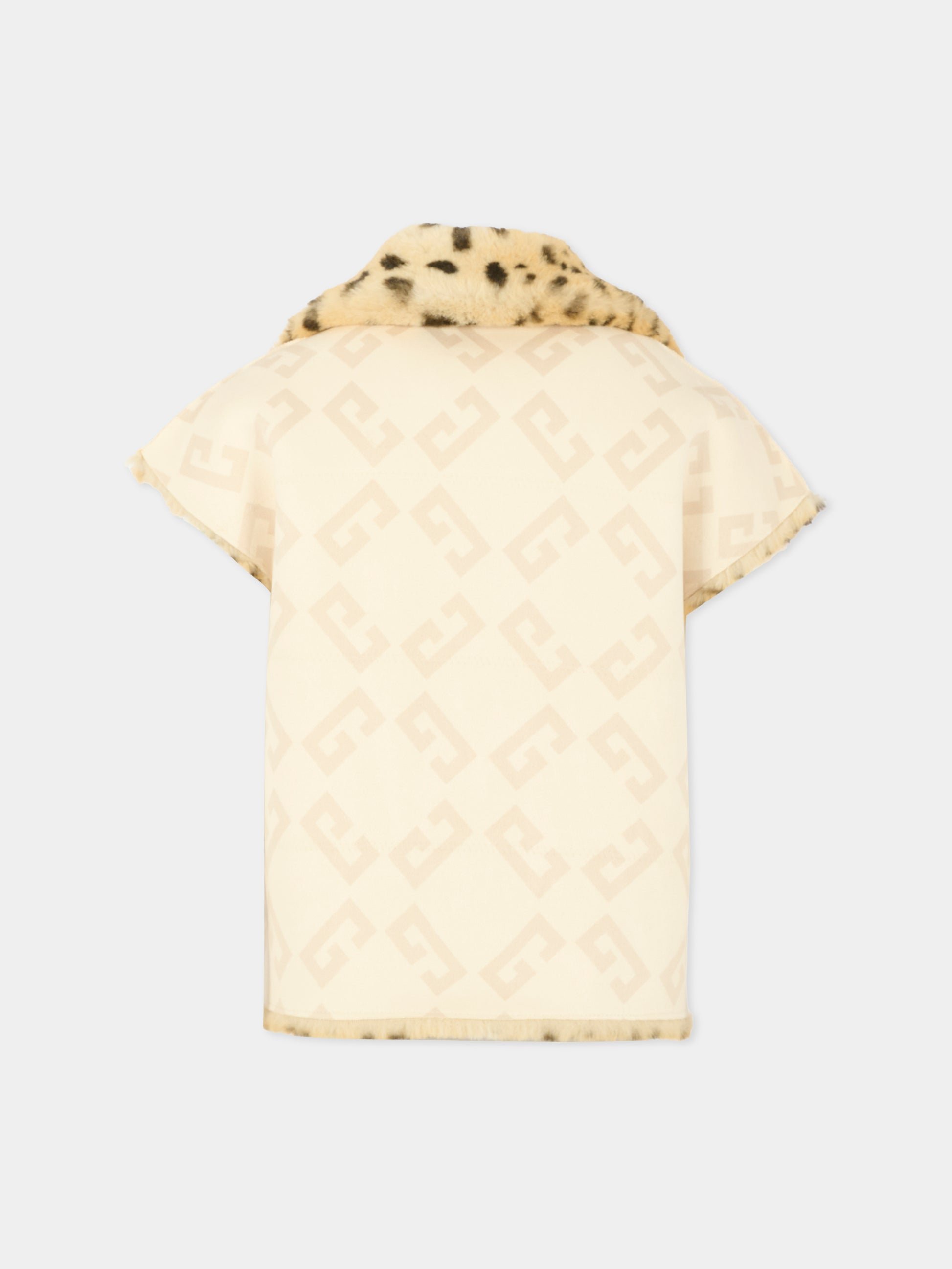 Gilet beige reversibile per bambina con logo e stampa maculata,Givenchy Kids,H30984 117