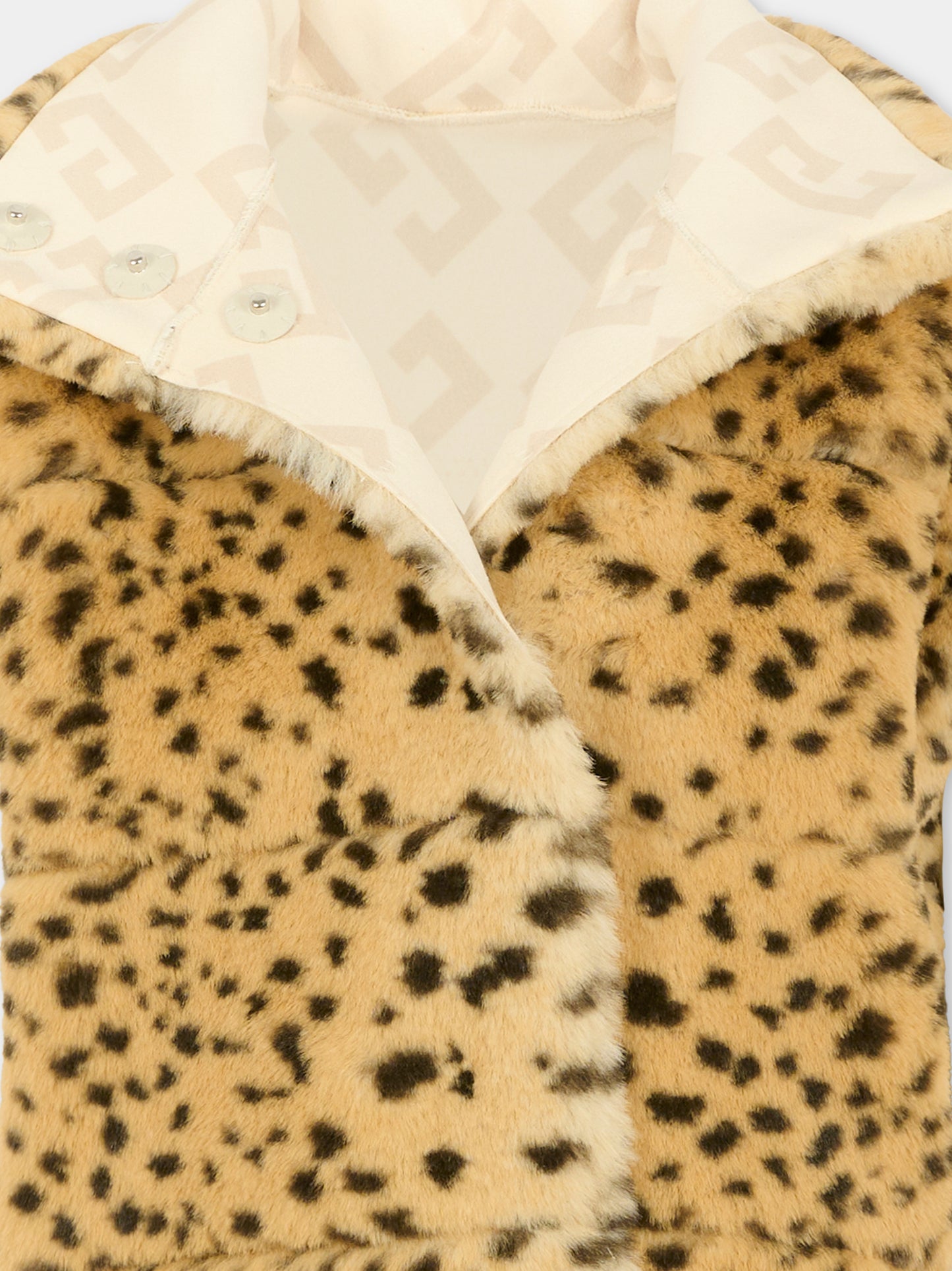 Gilet beige reversibile per bambina con logo e stampa maculata,Givenchy Kids,H30984 117