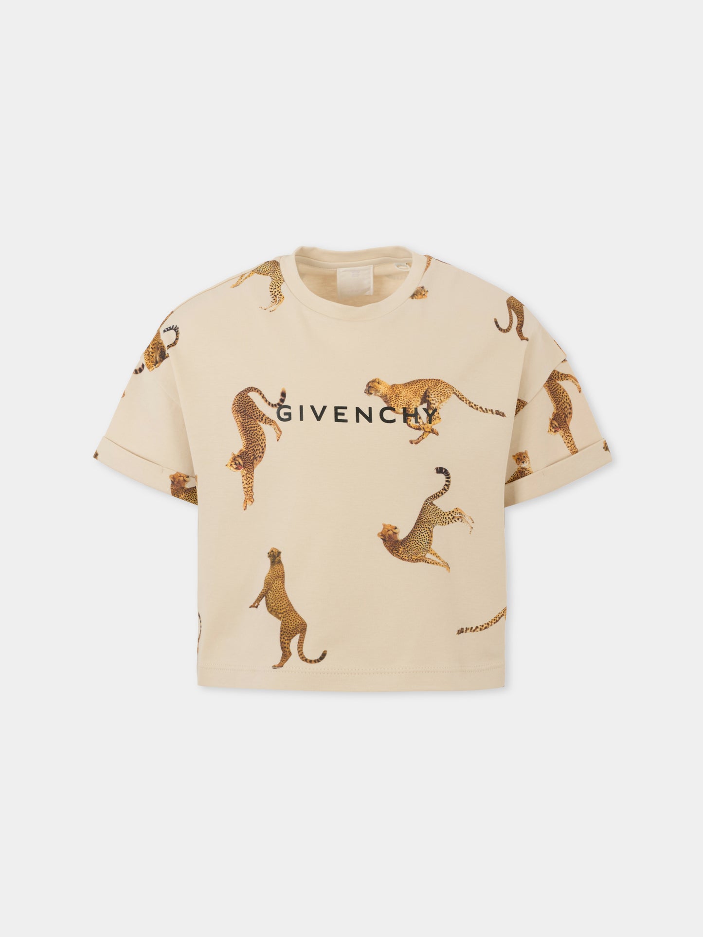 T-shirt crop avorio per bambina con leopardo all over,Givenchy Kids,H31040 184