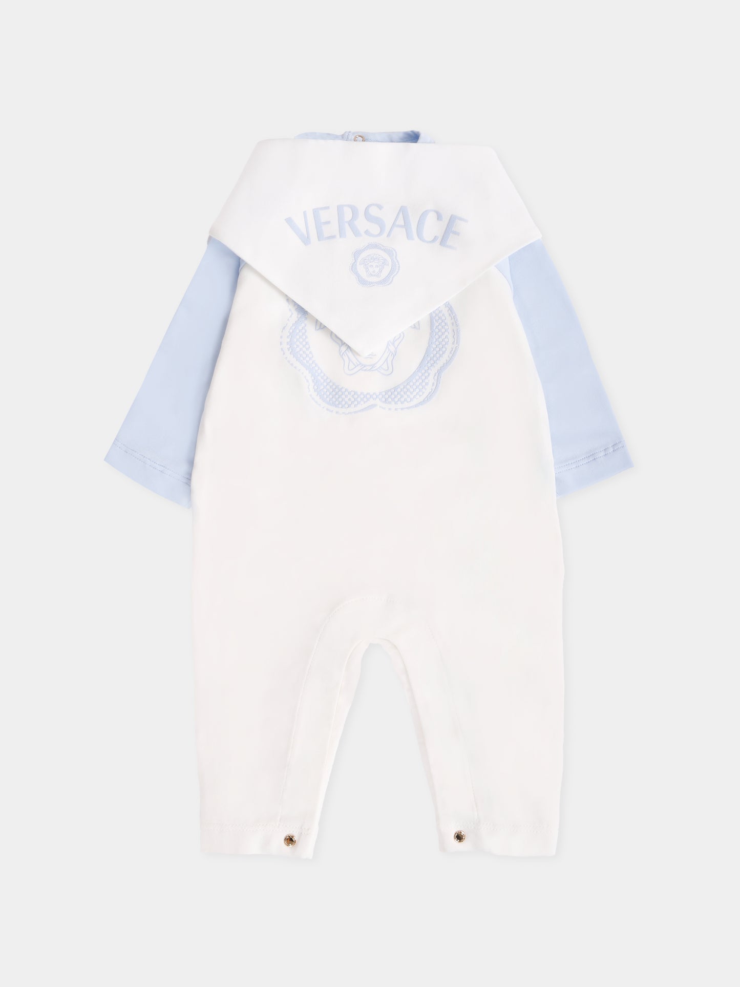 Set tutina avorio e celeste con Medusa per neonato,Versace,1020944 1A15224 2VH80