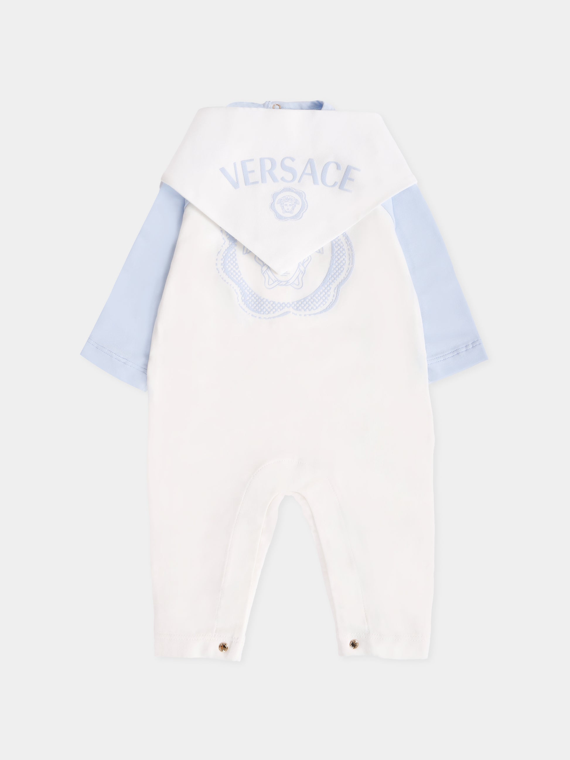 Set tutina avorio e celeste con Medusa per neonato,Versace,1020944 1A15224 2VH80