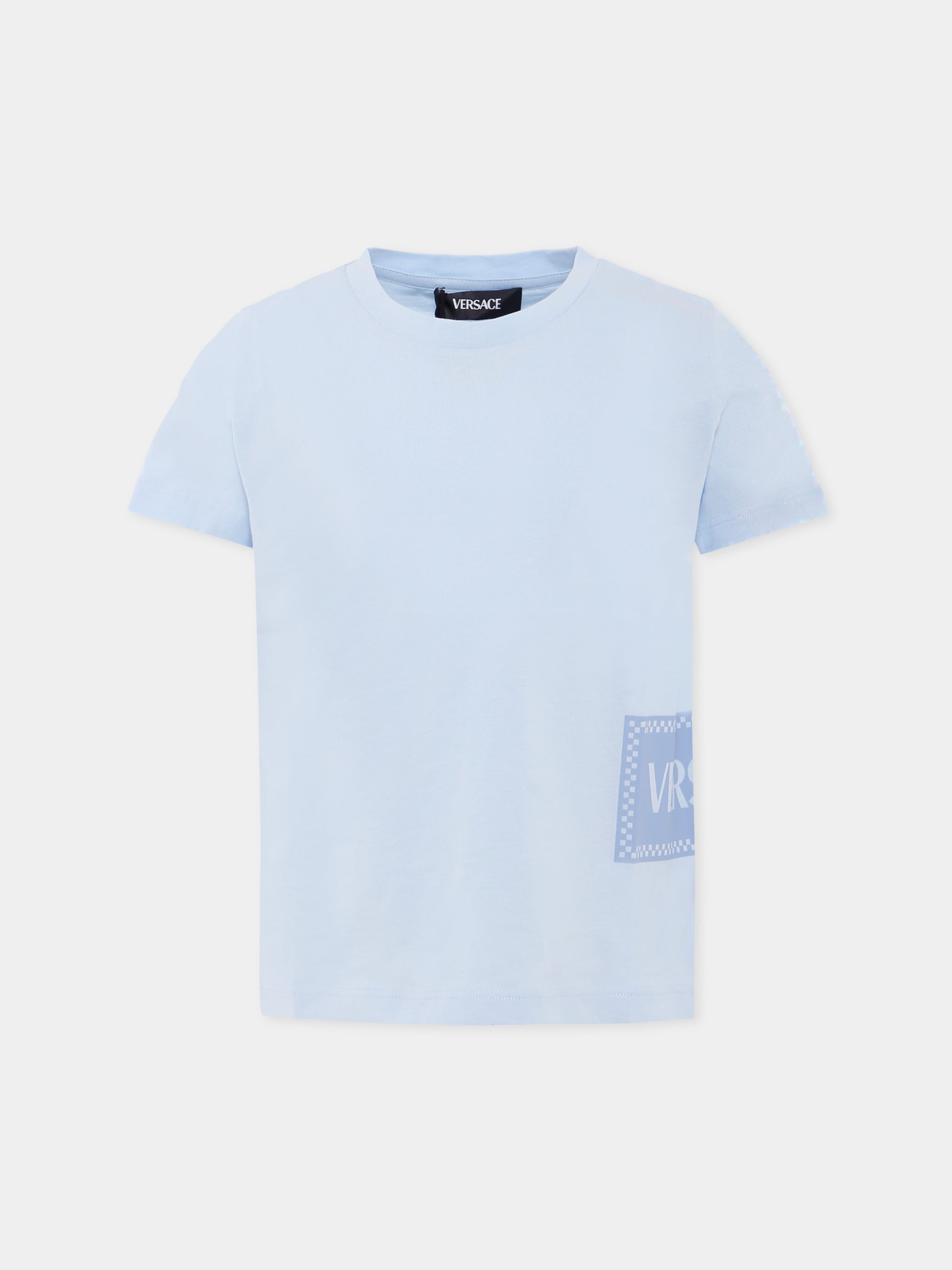 T-shirt celeste con '90s vintage logo per bambino,Versace,1018570 1A15441 2VK90
