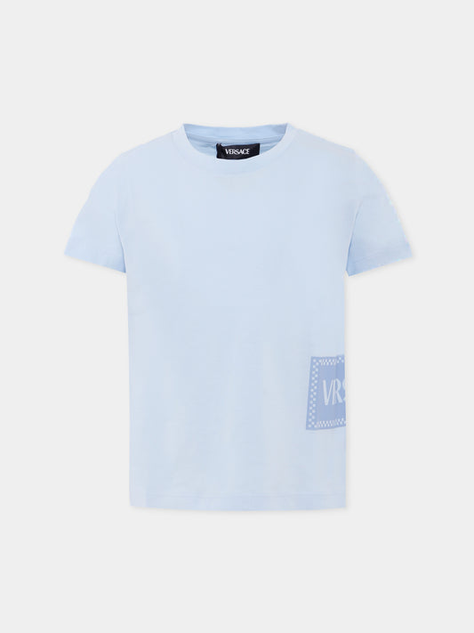 T-shirt celeste con '90s vintage logo per bambino,Versace,1018570 1A15441 2VK90