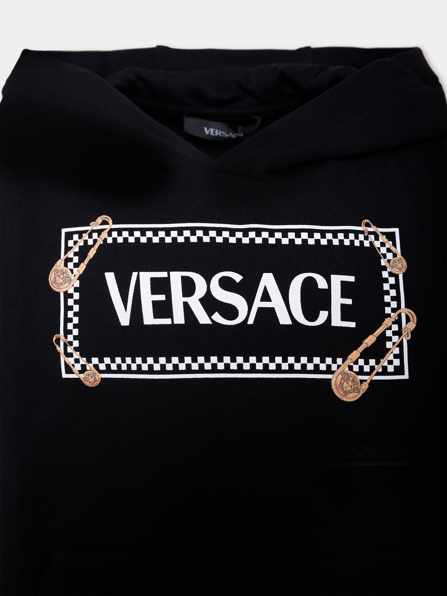 Felpa nera per bambini con '90 Vintage Logo e spille,Versace,1018331 1A14909 2BV60