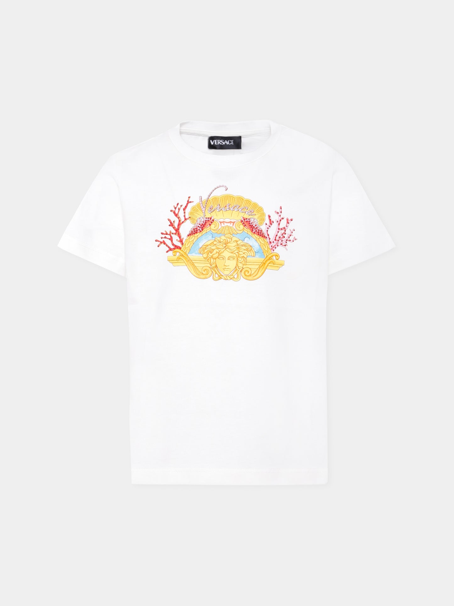 T-shirt bianca La Vacanza per bambina,Versace,1018181 1A15227 2W070
