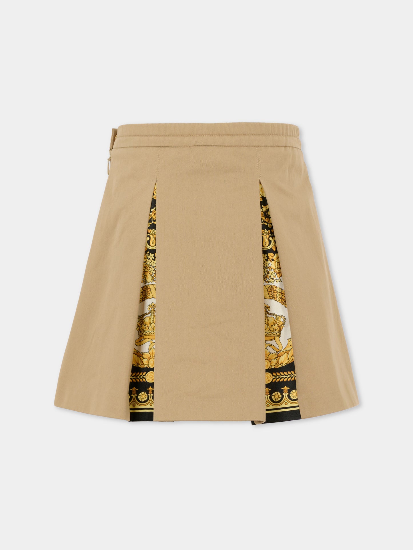 Gonna beige per bambina con stampa Barocco,Versace,1021040 1A14822 2KS40