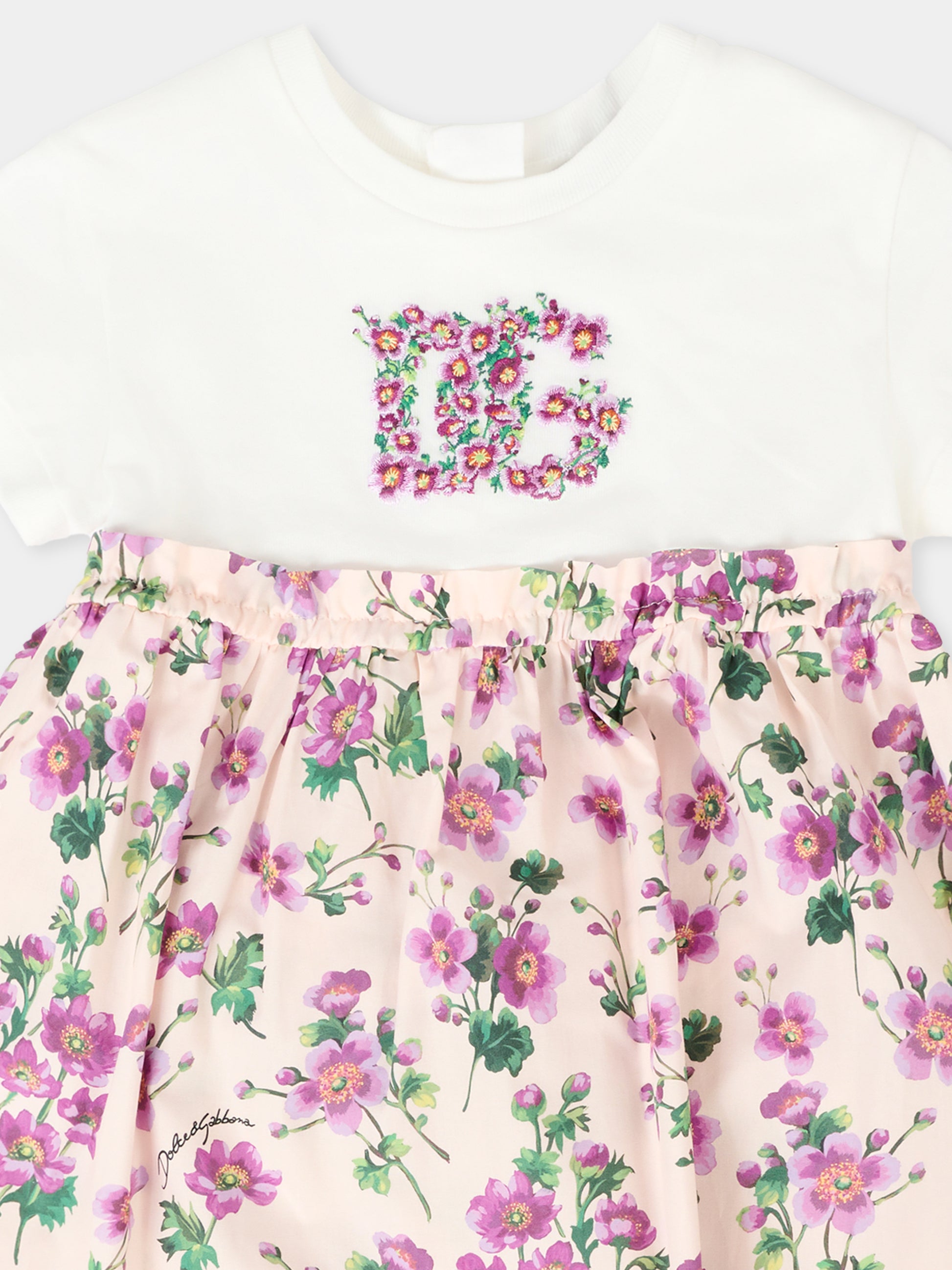 Vestito rosa per neonata con fiori,Dolce & Gabbana Kids,L2JD9H G7PHW S9000