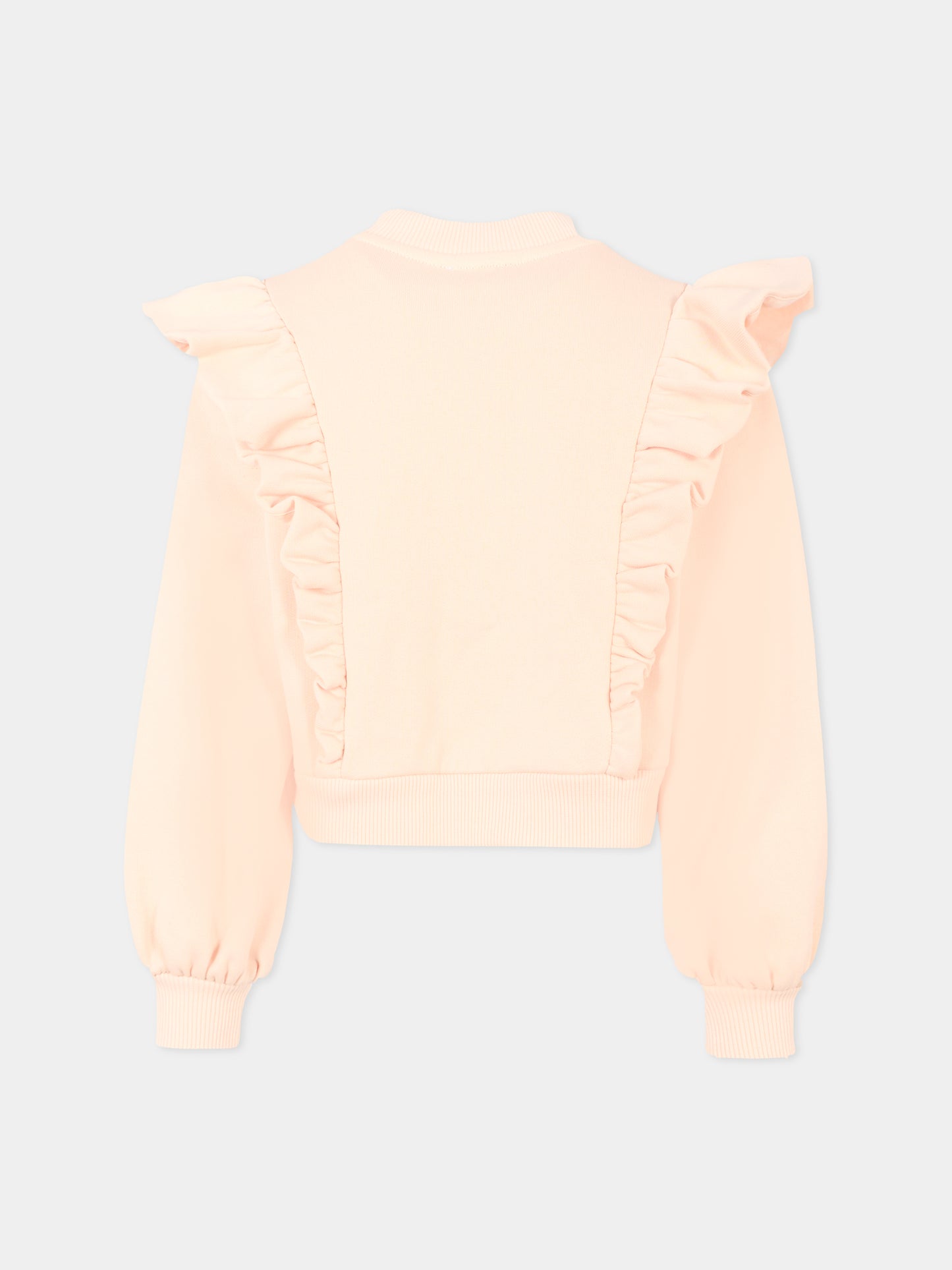 Felpa rosa crop per bambina con logo e rouches,Dolce & Gabbana Kids,L5JWCE G7PID F0210