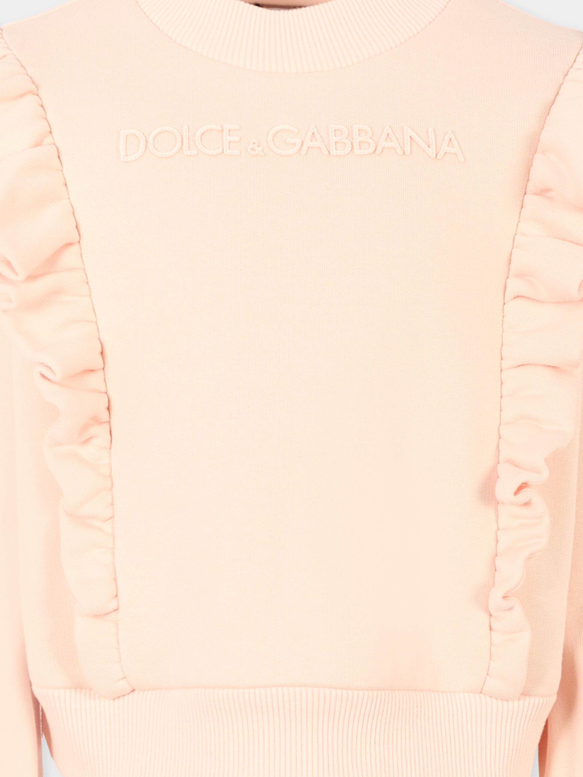 Felpa rosa crop per bambina con logo e rouches,Dolce & Gabbana Kids,L5JWCE G7PID F0210