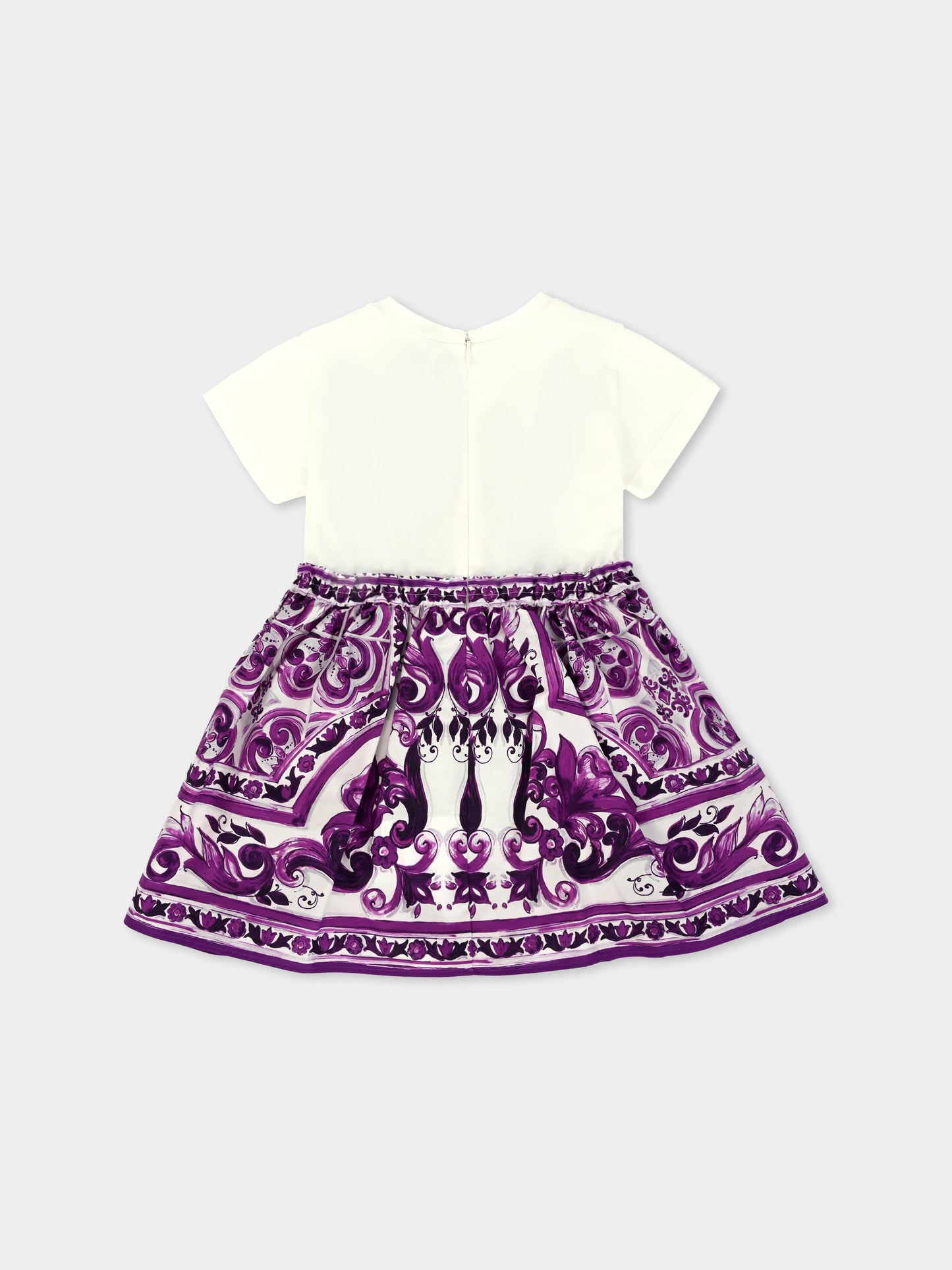 Vestito viola per neonata con stampa maioliche,Dolce & Gabbana Kids,L2JDAG G7PEE S9000