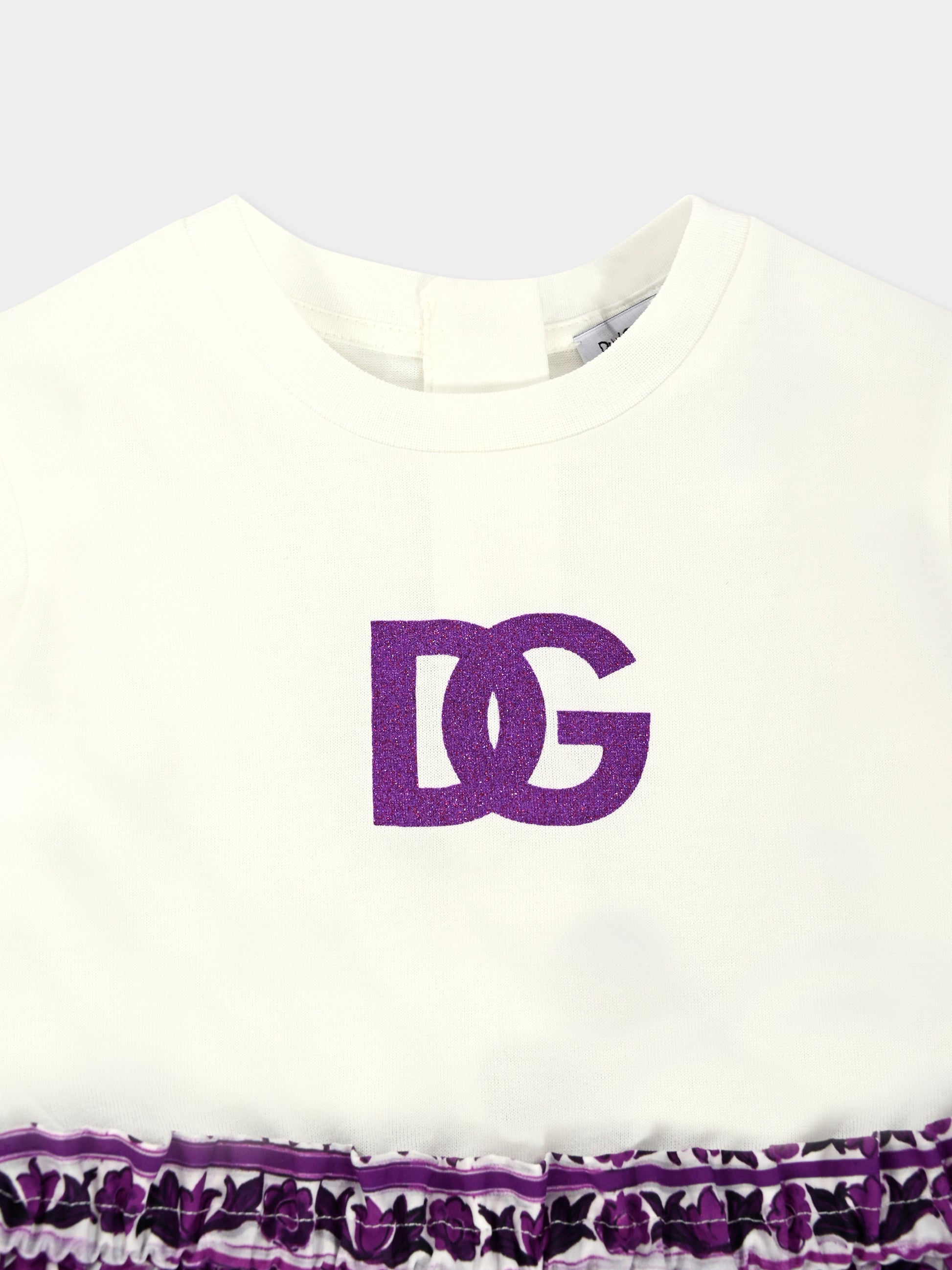 Vestito viola per neonata con stampa maioliche,Dolce & Gabbana Kids,L2JDAG G7PEE S9000