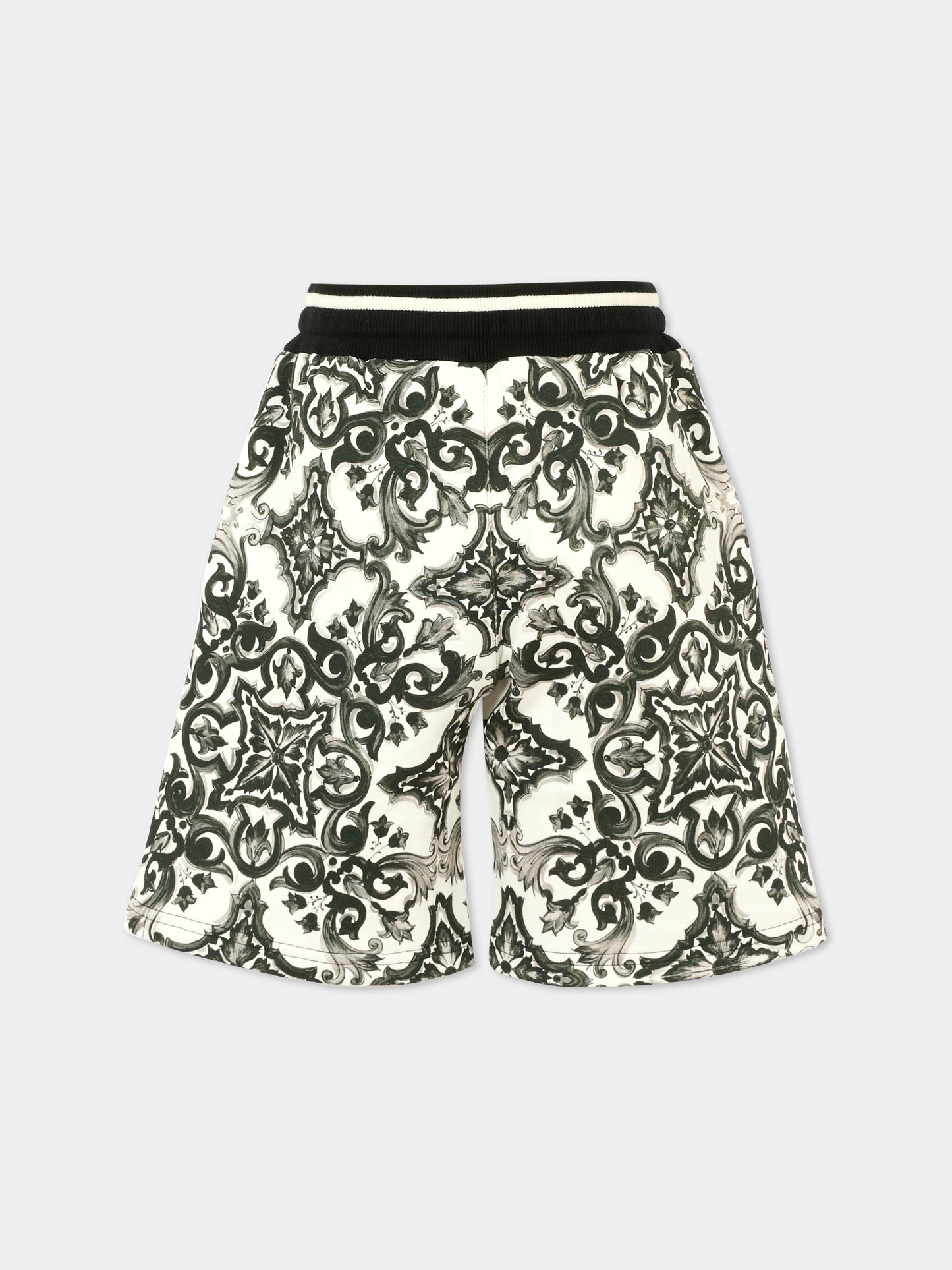 Shorts neri per bambino con stampa maiolica,Dolce & Gabbana Kids,L4JQP8 II7HR IZ3TN