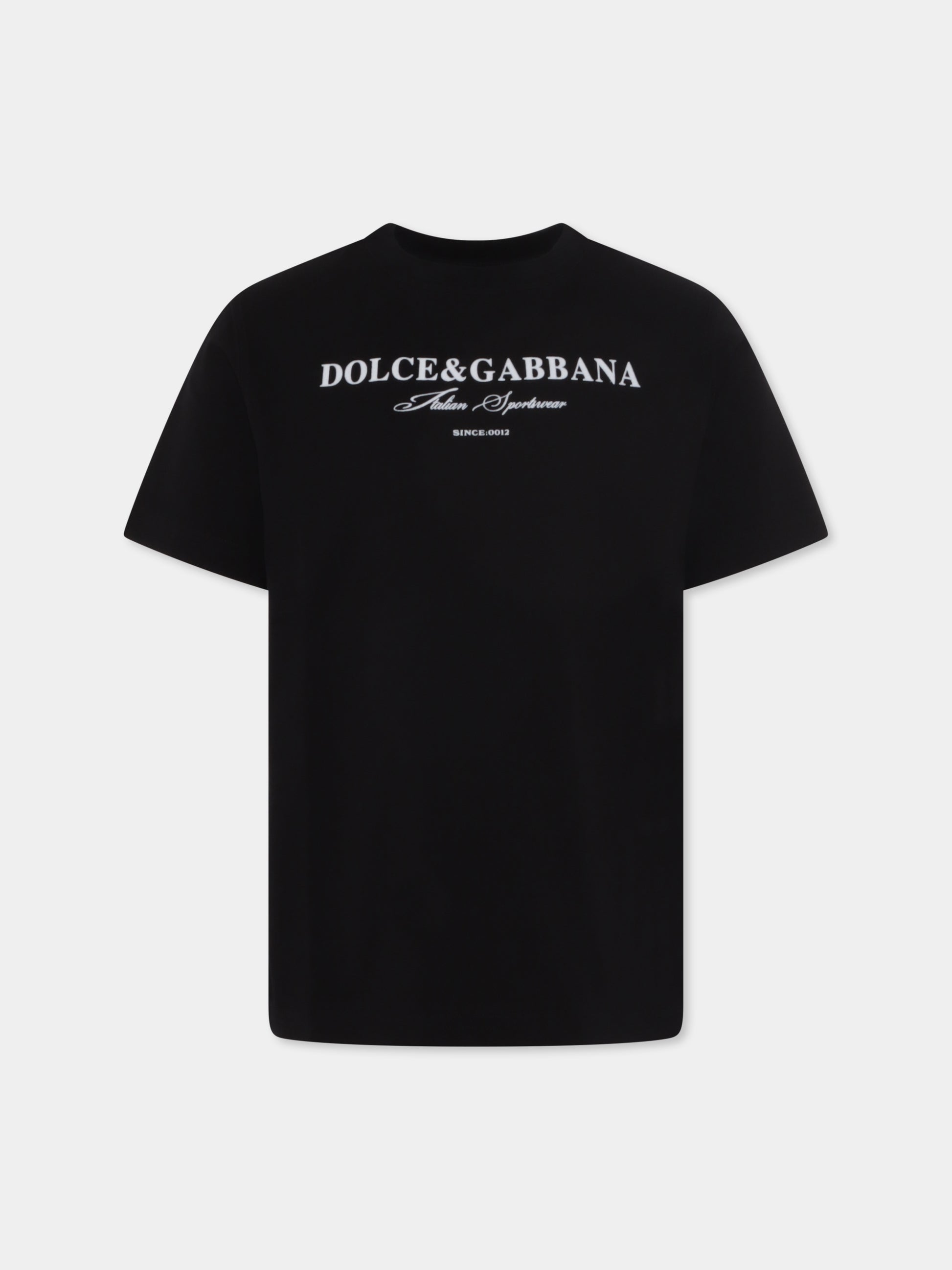 T-shirt nera per bambini con logo,Dolce & Gabbana Kids,L4JTHU G7PBN N0000
