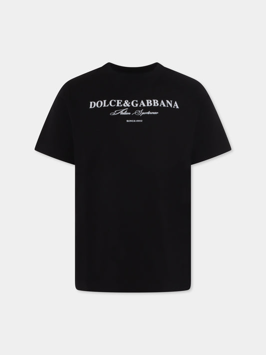 T-shirt nera per bambini con logo,Dolce & Gabbana Kids,L4JTHU G7PBN N0000