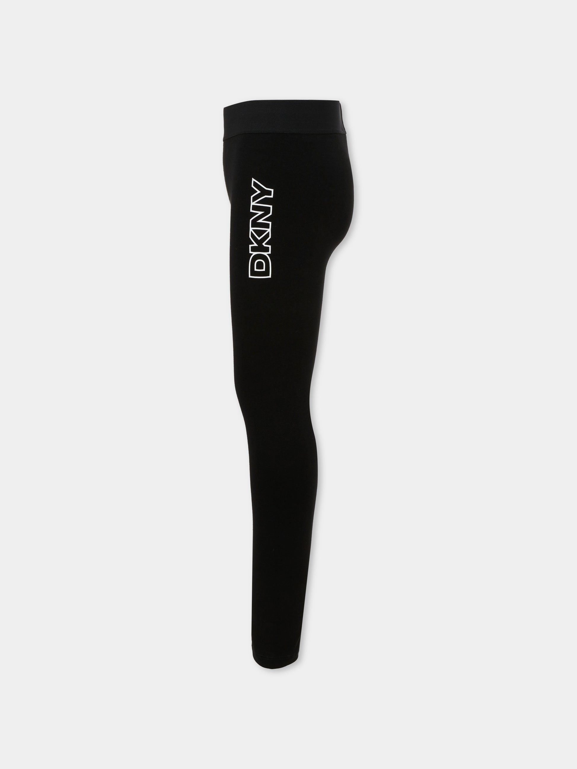 Leggings neri per bambina con logo bianco,Dkny,D62365 09B