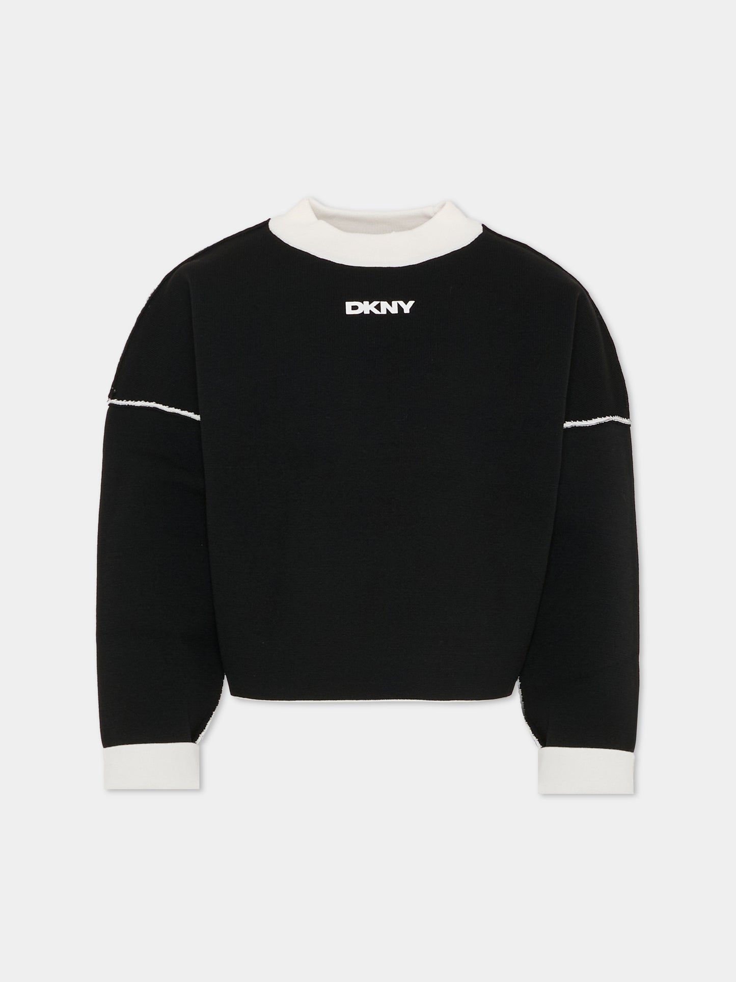 Maglione crop reversibile nero per bambina con logo,Dkny,D62379 M91
