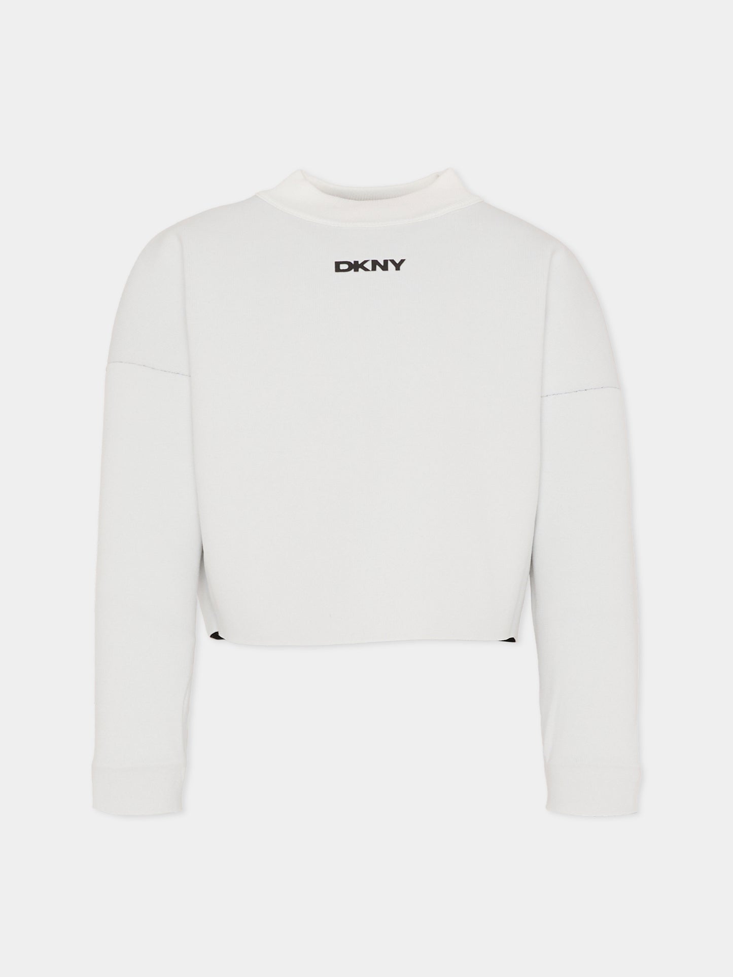 Maglione crop reversibile nero per bambina con logo,Dkny,D62379 M91
