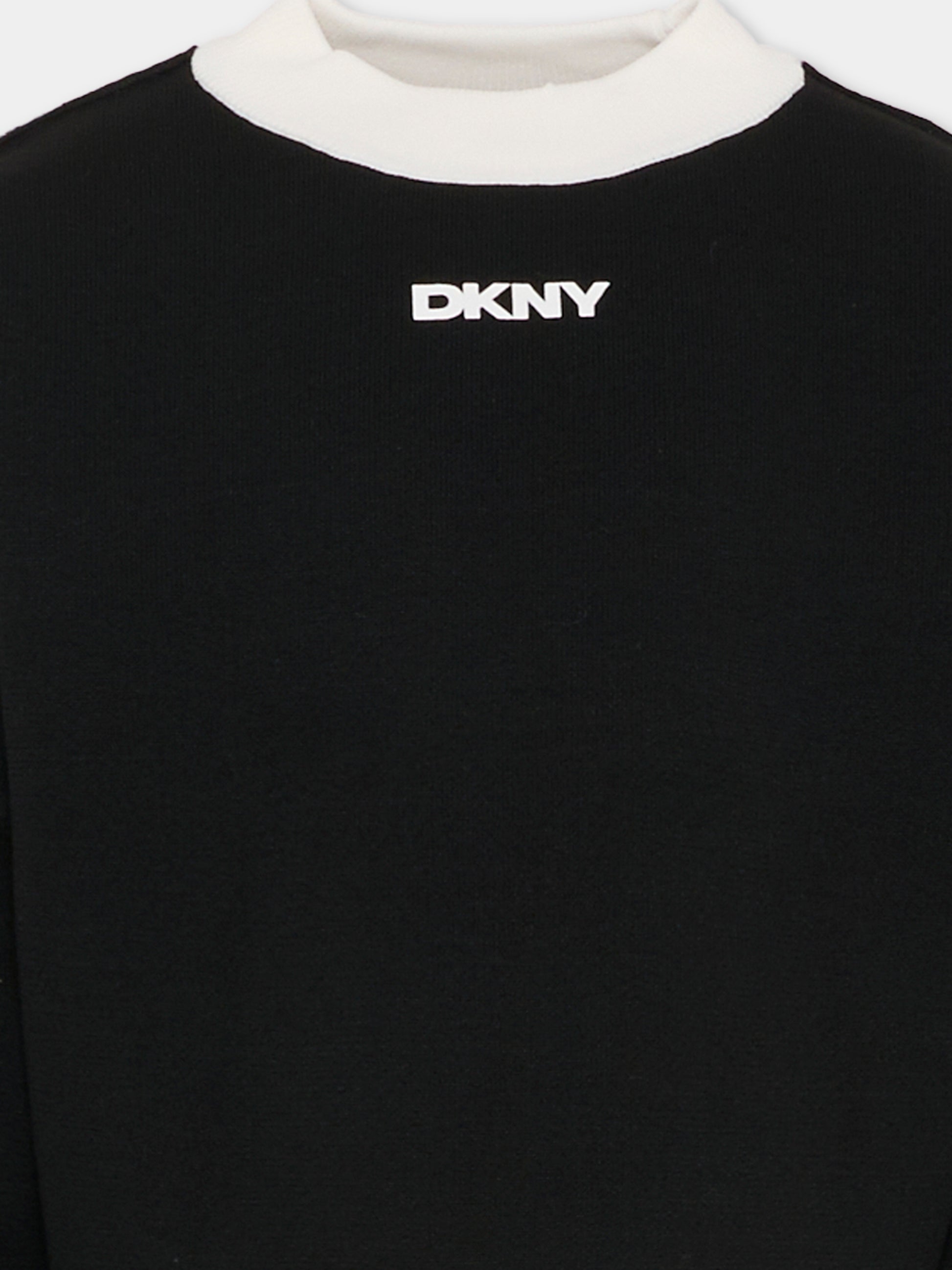 Maglione crop reversibile nero per bambina con logo,Dkny,D62379 M91