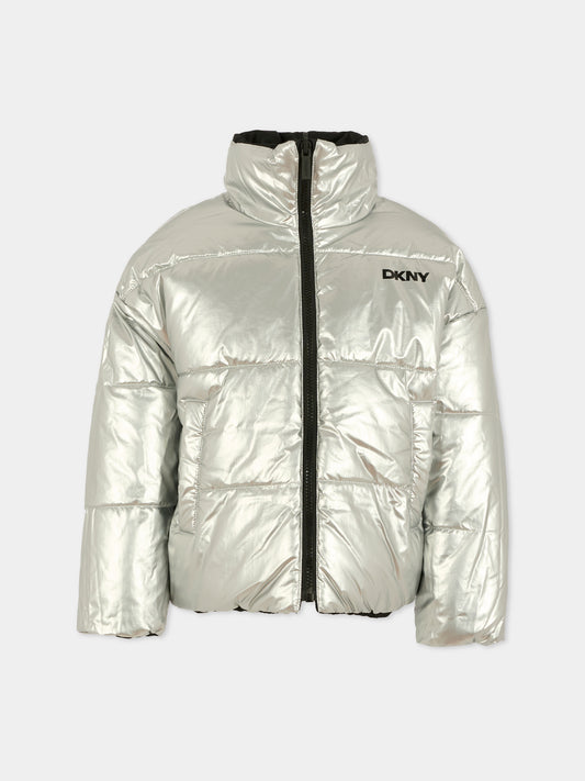 Piumino reversibile nero per bambina con logo,Dkny,D62381 09B