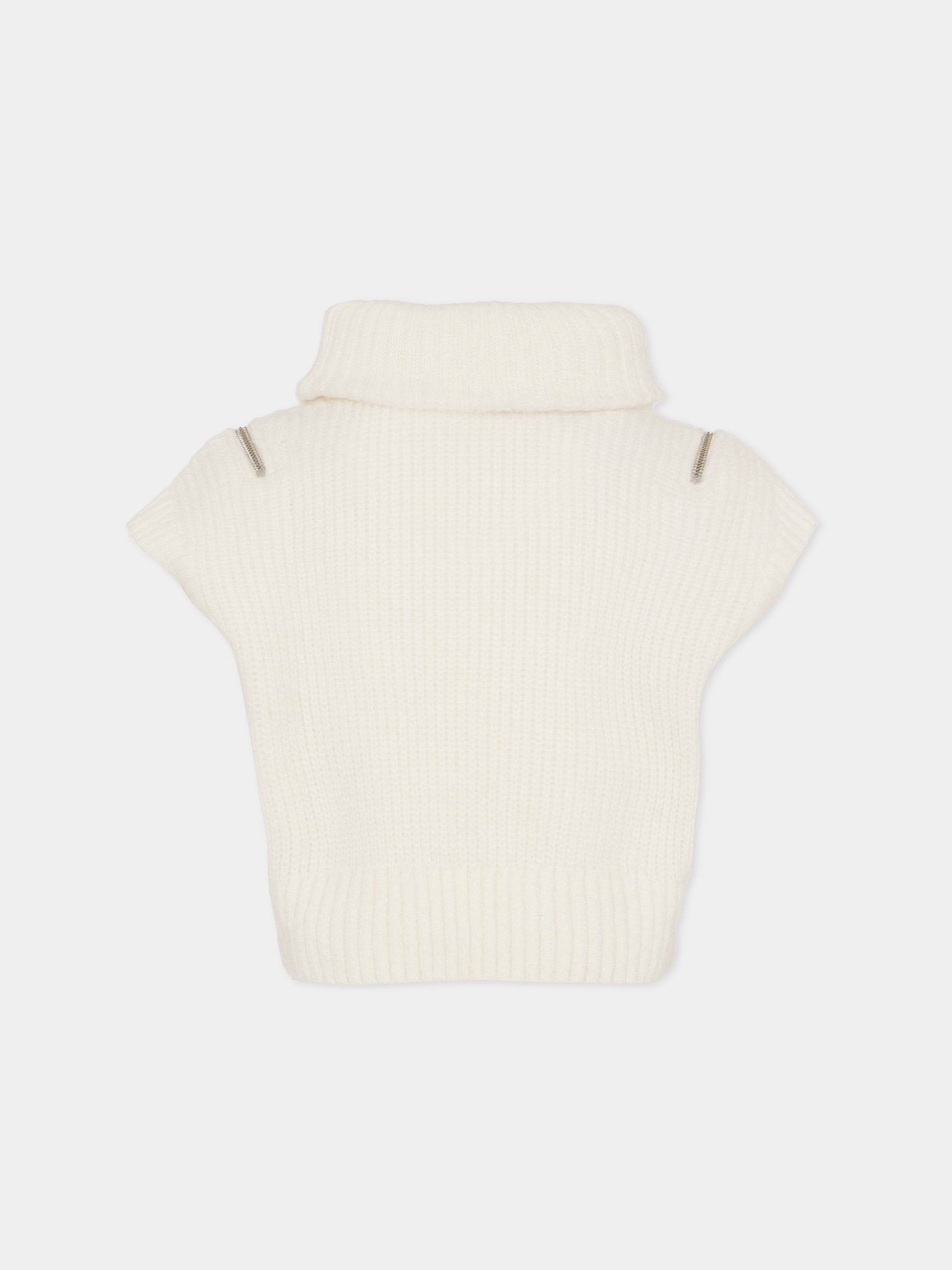 Maglia gilet crop avorio per bambina con logo,Dkny,D62382 117