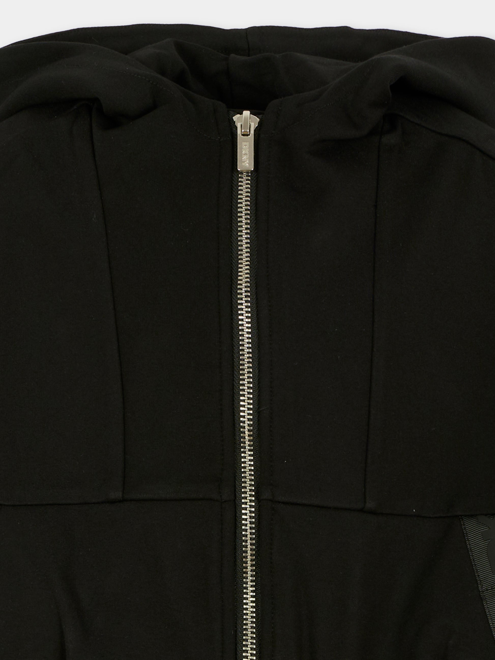 Felpa nera per bambina con logo,Dkny,D62385 09B