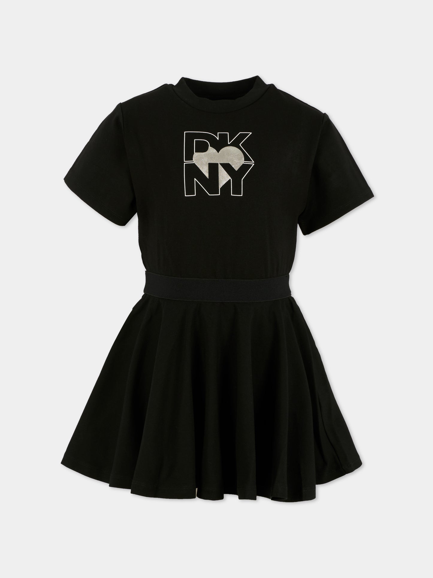 Vestito nero per bambina con logo bianco,Dkny,D62389 09B