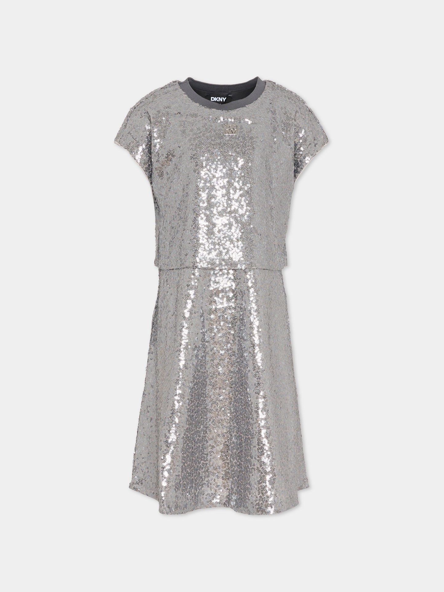 Vestito argento per bambina con paillettes,Dkny,D62409 016